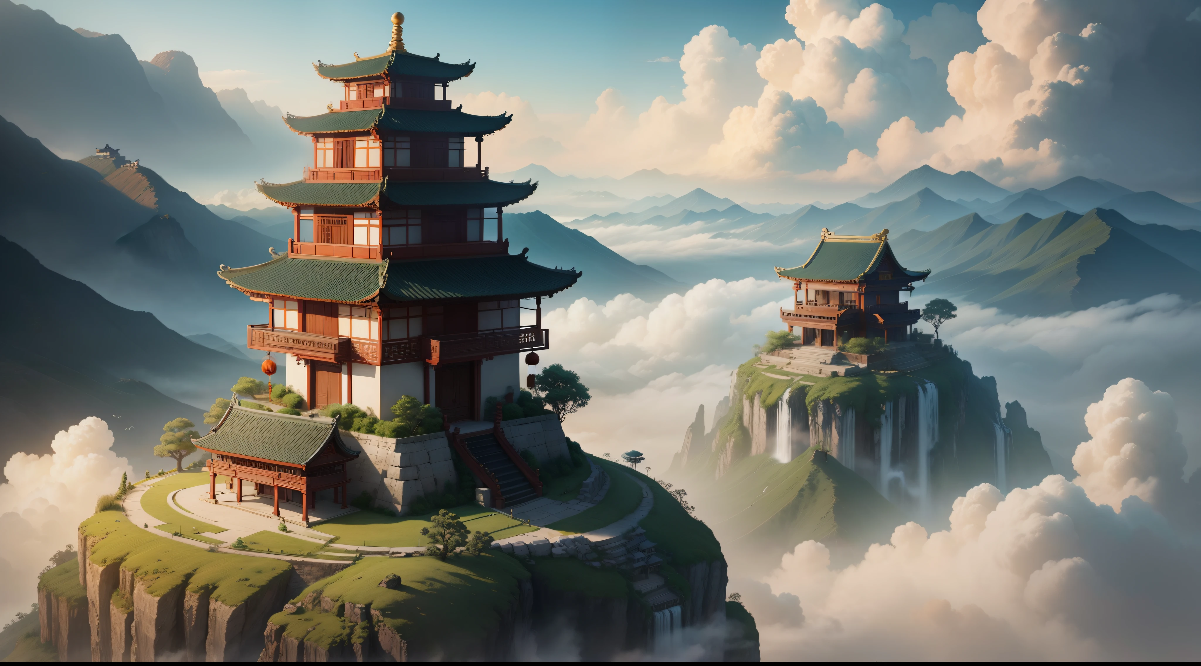 Ancient cities in the clouds,Chinese-style houses,Fantastic scene