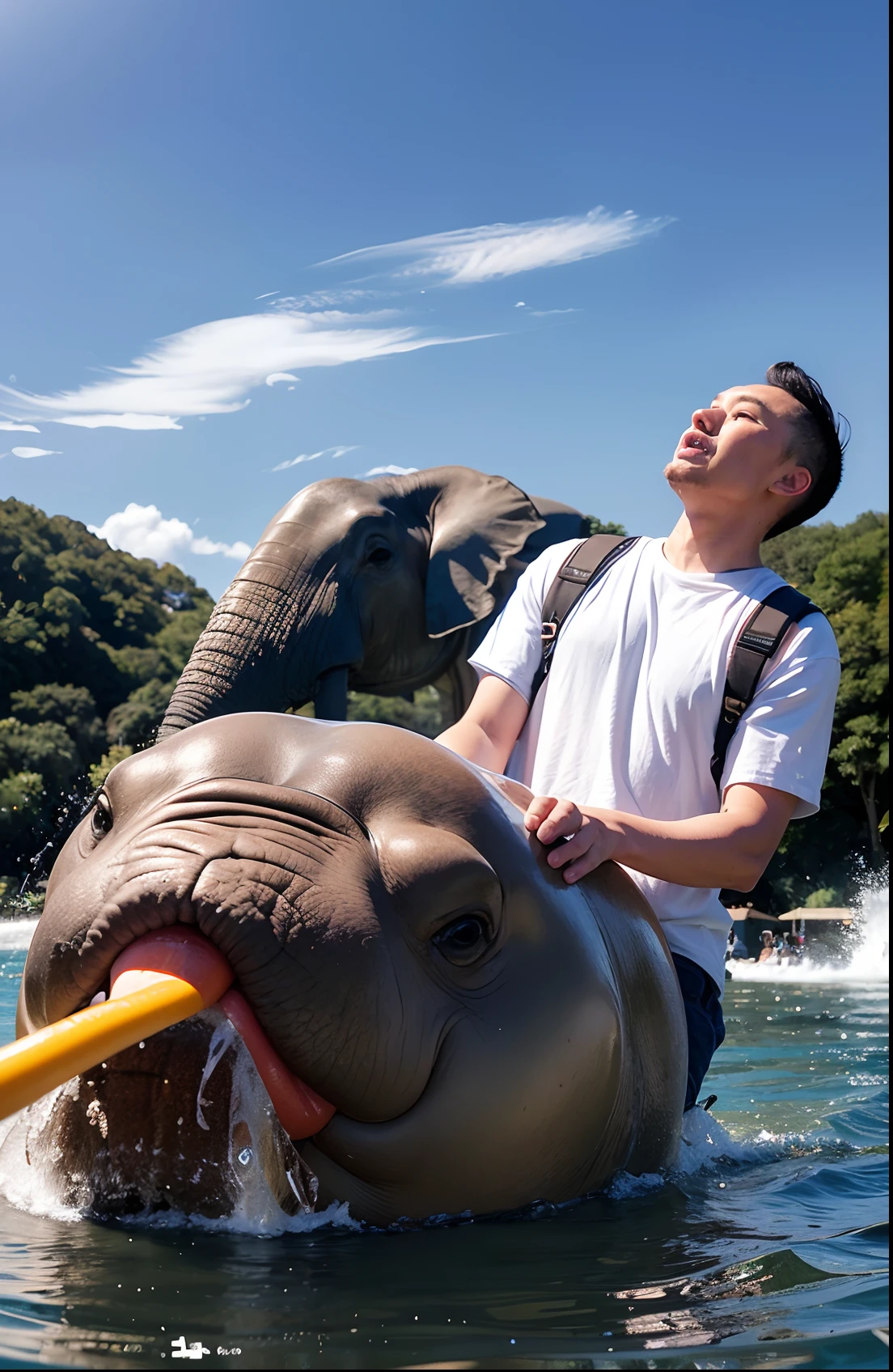 A man sitting on her,Wearing her clown mask, , Profile picture, photograph taken in 2 0 2 0, Album art, 🚿🗝📝, fish in the background, steve zheng, profile picture 1024px, 🐋 as 🐘 as 🤖 as 👽 as 🐳, album covers!, chillhop