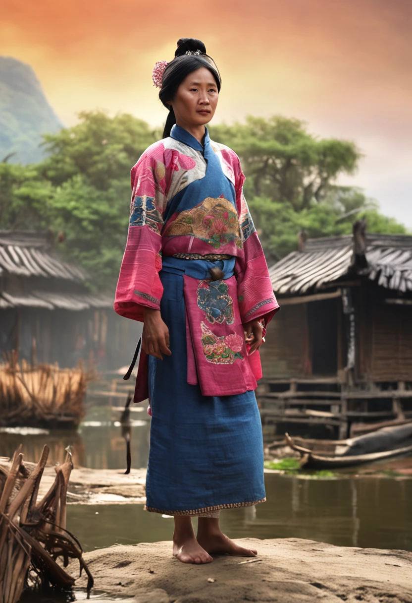 Tian Luo girl，cook，thatched hut、Tank