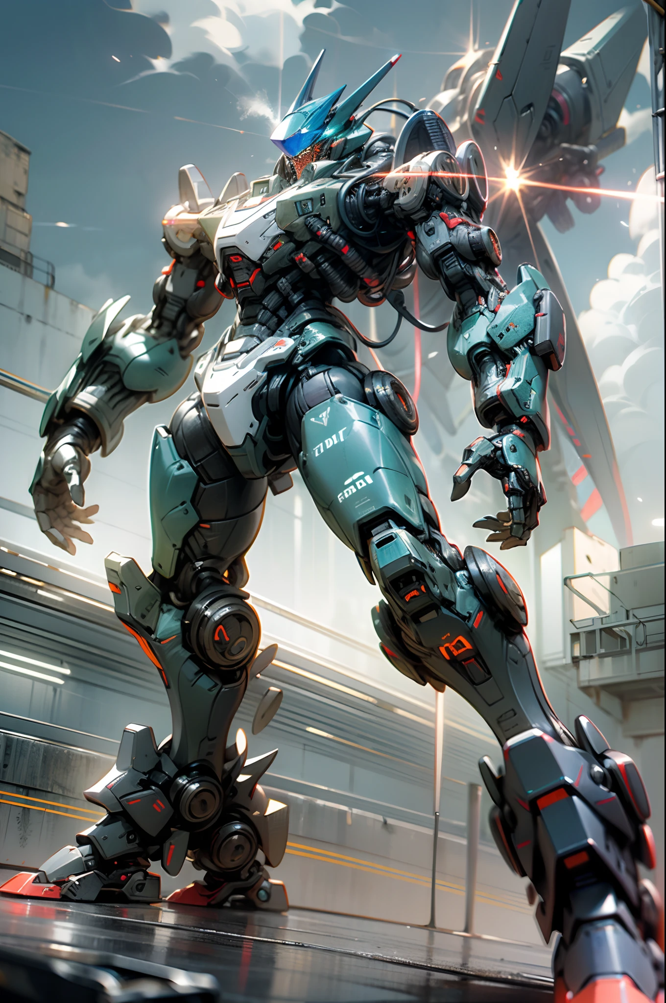 Ultrarealistic giant humanoid robot its black cobalt rocket handle, emitindo fogo em sua decolagem, silver and black cobalt on your arms and legs, in songs, a red tab showing electronic and mechanical parts;, Caminhando na cidade, [Humanoid robots show mechanics, Electric], ((giant robots))), 3D digital, hard surface, tempo real, VFX, Cinematic lighting, ((intrincado)), volumetric light, art-station, octan render, ((altamente detalhado)), ((detalhes intrincados))), (hiper detalhado), (Partial robot discovered), foco nítido, UHD, HDR, master part, 8k -V3