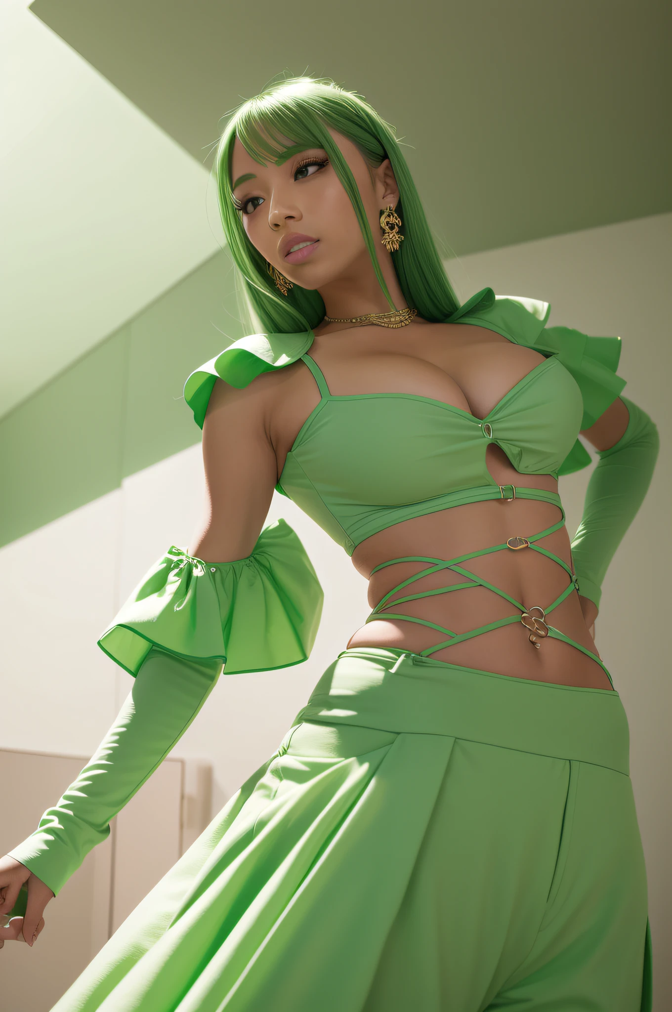 Light green outfit,Double whip