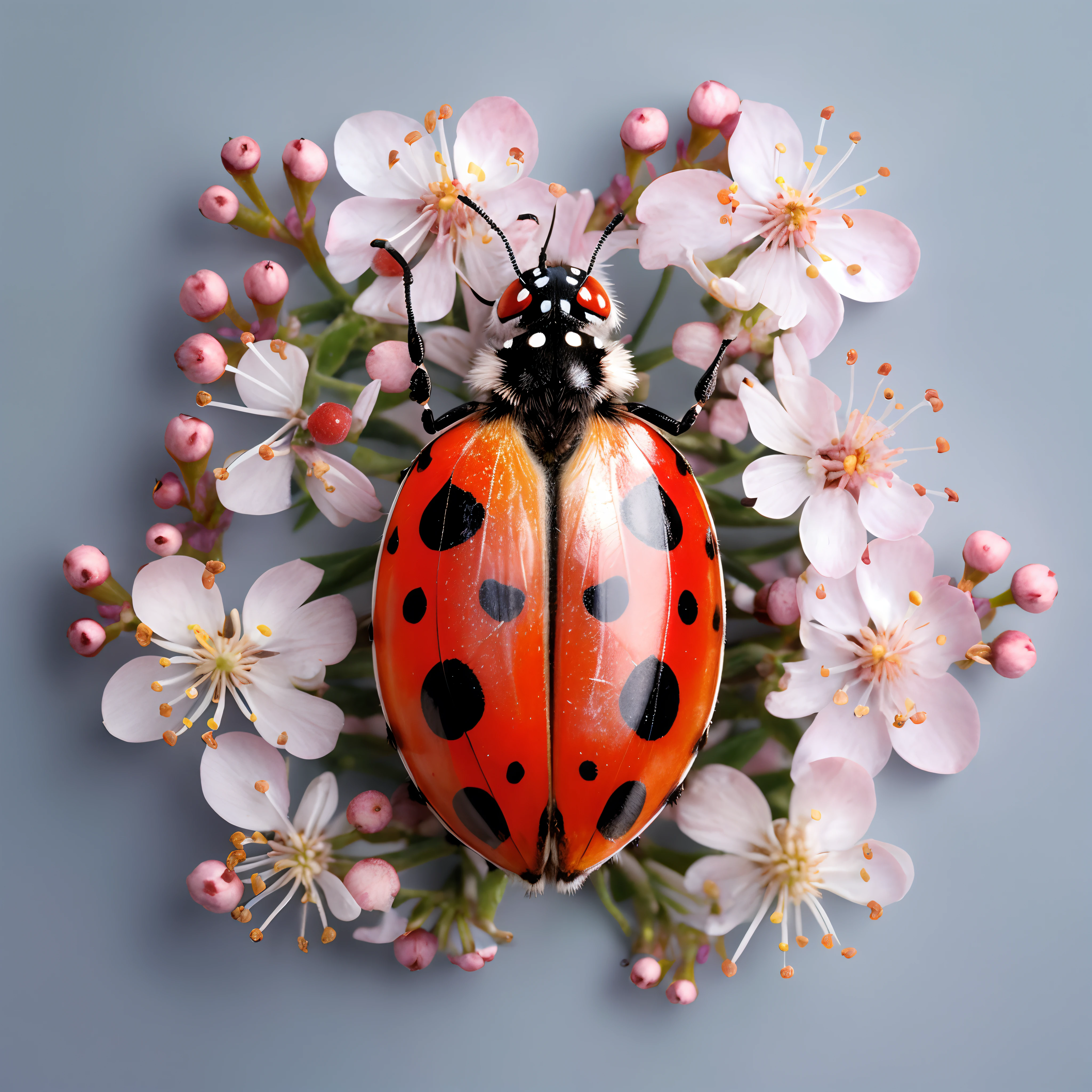 "Ladybug Multicolored with various spots on small flowers"