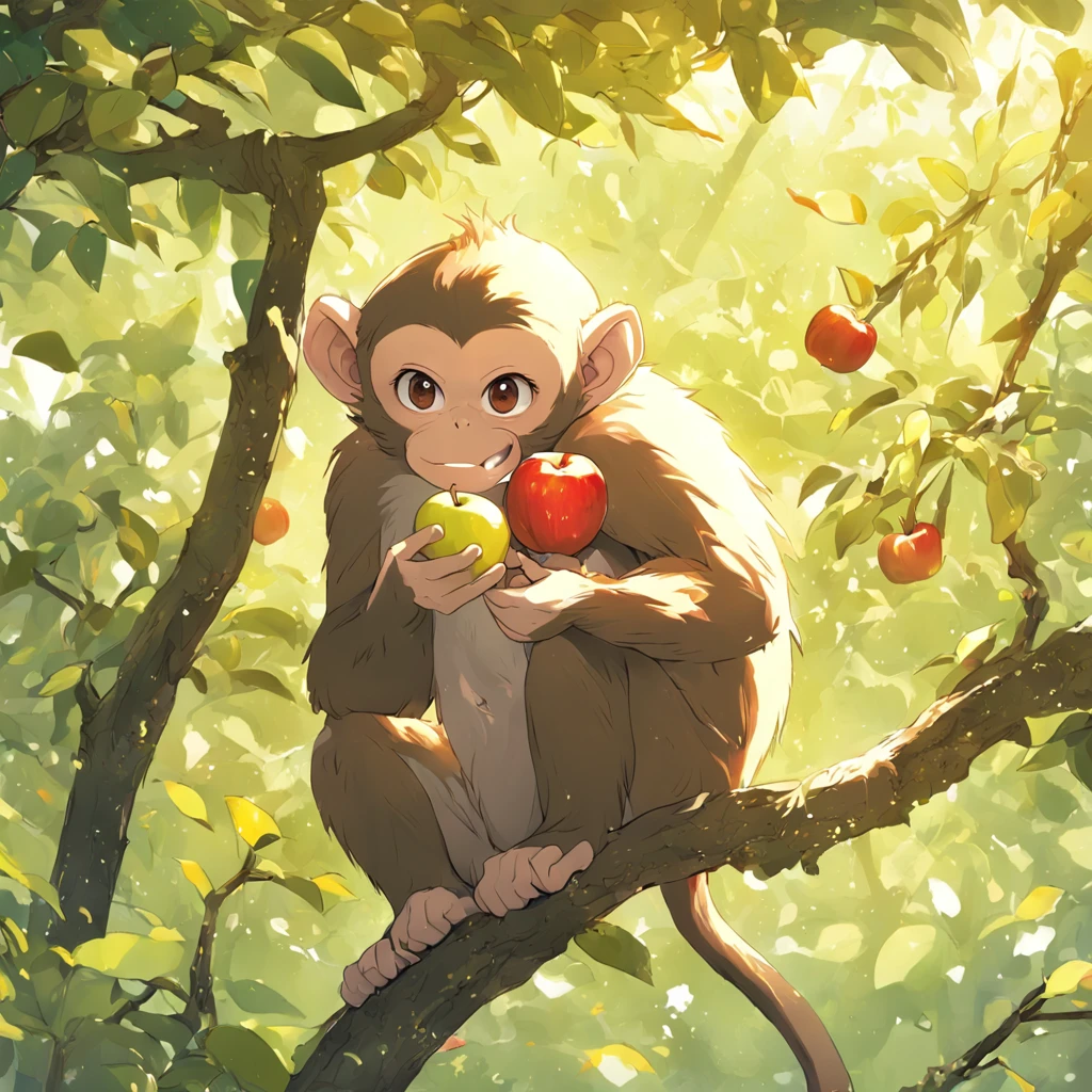 monkey eating apples in a tree