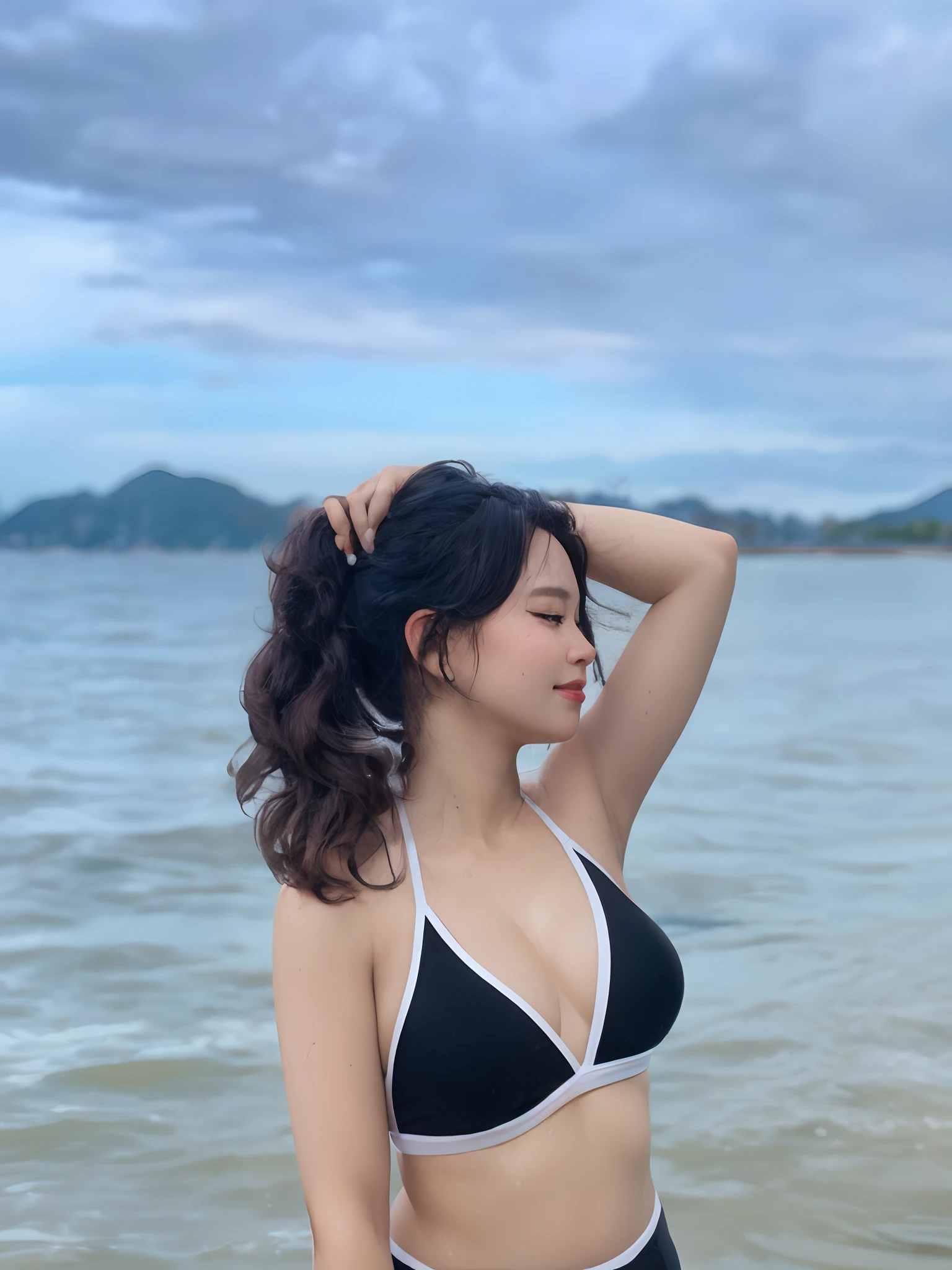 1girl, overflow, (huge breasts), (curvy body:0.8), uncensored,
angelic face,detailed face,
backlighting, light on face, (facial expression of smile and sleepy and ecstasy:1.2), (heavy makeup:1.3),
(perfect female figure),
(sharp focus:1.4), (realistic humid skin:1.6), (soaked body:1.3), detailed eyes,(curvy body:0.8), (long black ponytail hair:1.2), (micro bikini), blonde
black eyes, best quality, ultra high res, (photorealistic:1.4), (wet skin), (camera focus on face), (POV from below), hetero, (pureerosface_v1:0.6)