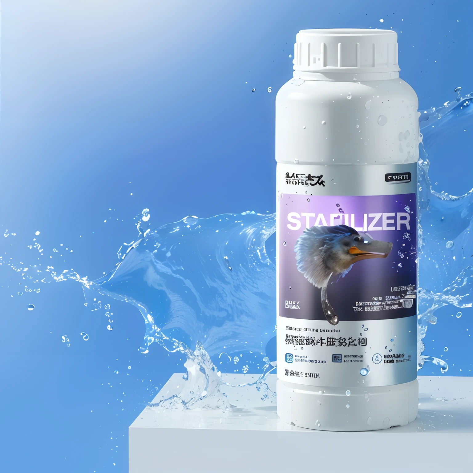 Have a water bottle，Splashing water in the background, high quality topical render, water is made of stardust, tanks, new design, 4l, professional product photo, miniature product photo, Higher detailed illustration, HSL, product introduction photos, professional product shot, easy, Official product image, Inglaze, 3 d product render, Product photo, Detailed picture