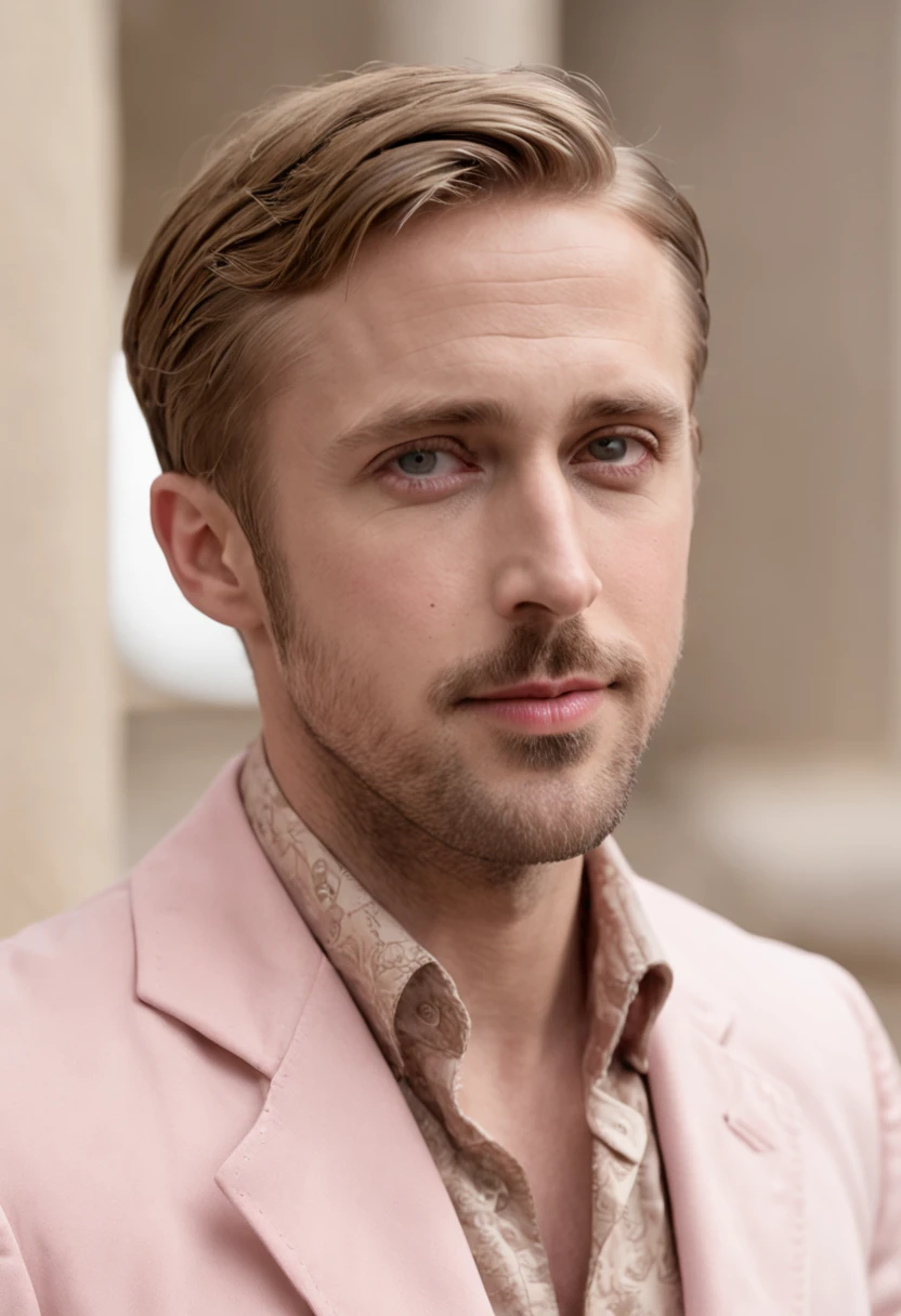 Ryan Gosling's Ken dressed in a pink nazi officer costume in barbieland beach