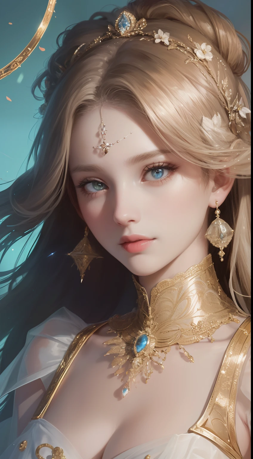 (Ultra-high quality masterpiece,Beautiful bust of an 18-year-old noble girl,Classical coiled hair,The eyes are shiny and clear,Floral craftsmanship,Crystal jewelry,Ultra-fine details,Soft lighting)
