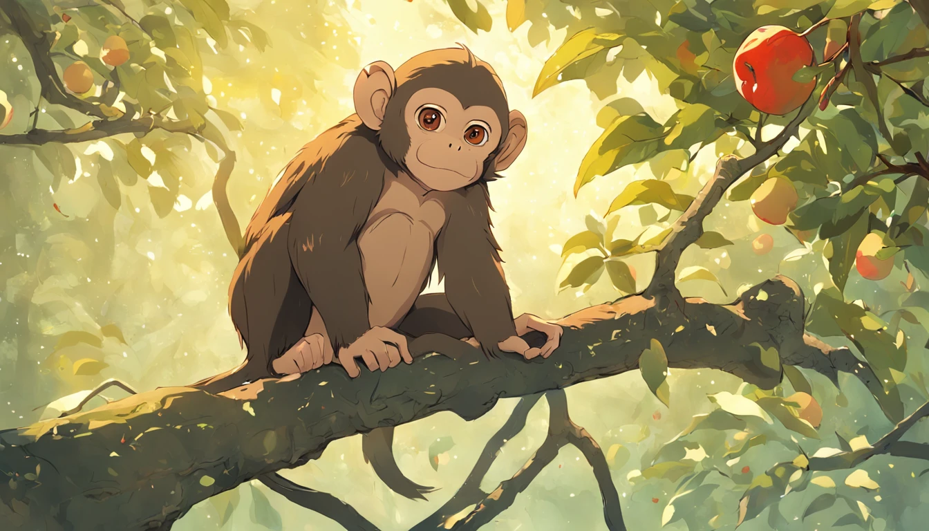  monkey eating apples in a tree