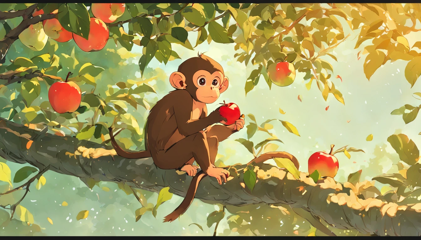  monkey eating apples in a tree