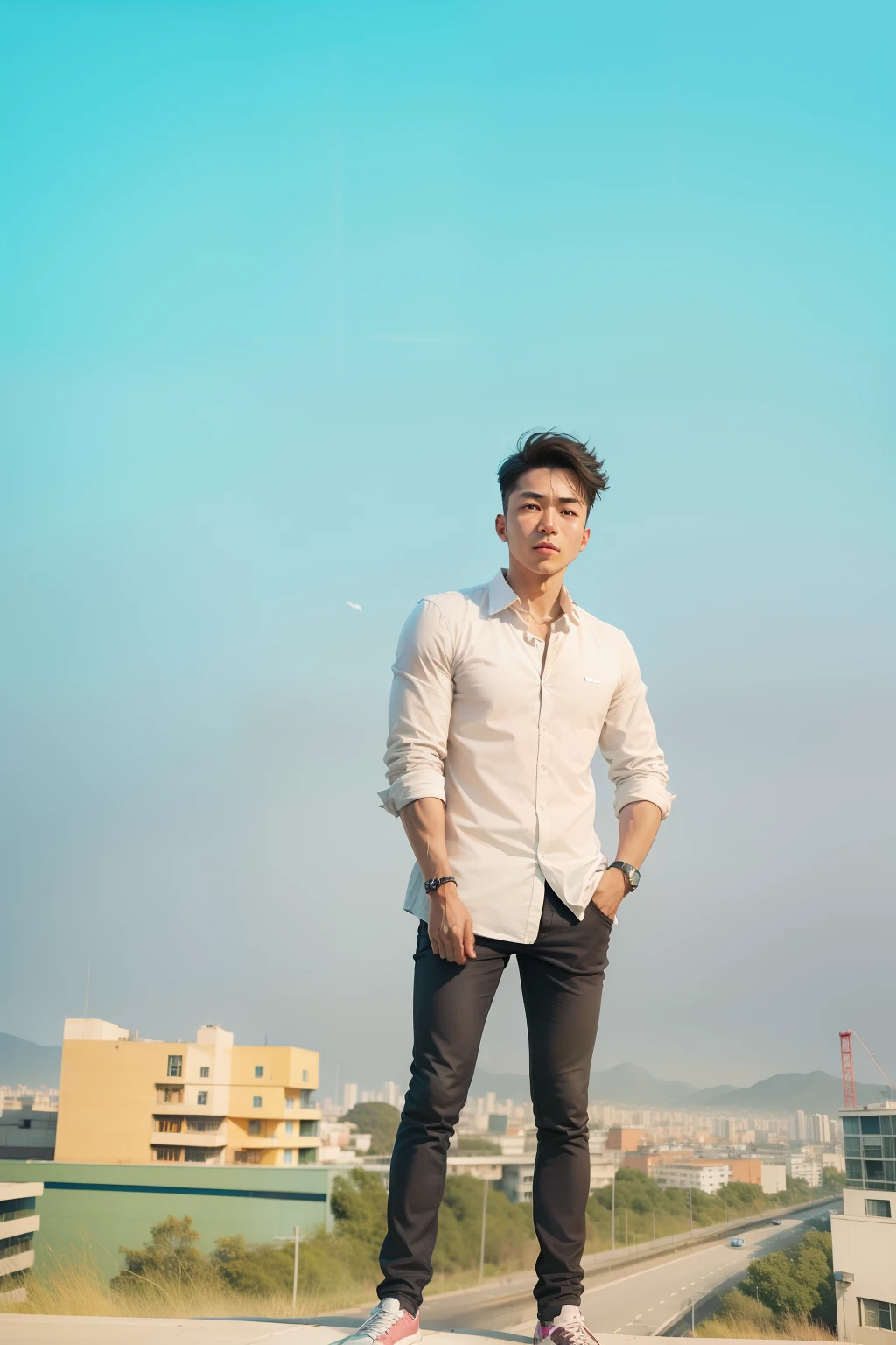 Change the background with city building and sky