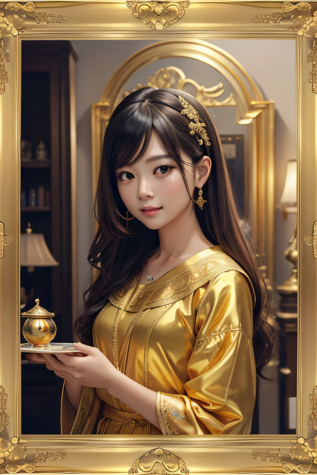 masterpiece、top-quality、top-quality、realisitic、(Flat overall photo of a golden picture frame)、ighly detailed、highestdetailed