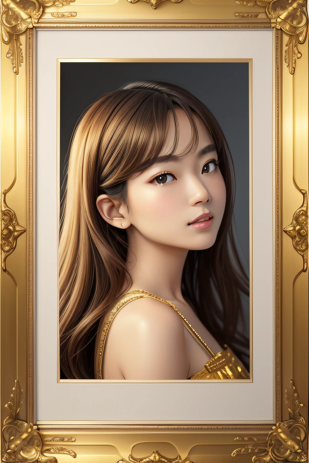 masterpiece、top-quality、top-quality、(Flat overall photo of a golden picture frame)、ighly detailed、highestdetailed