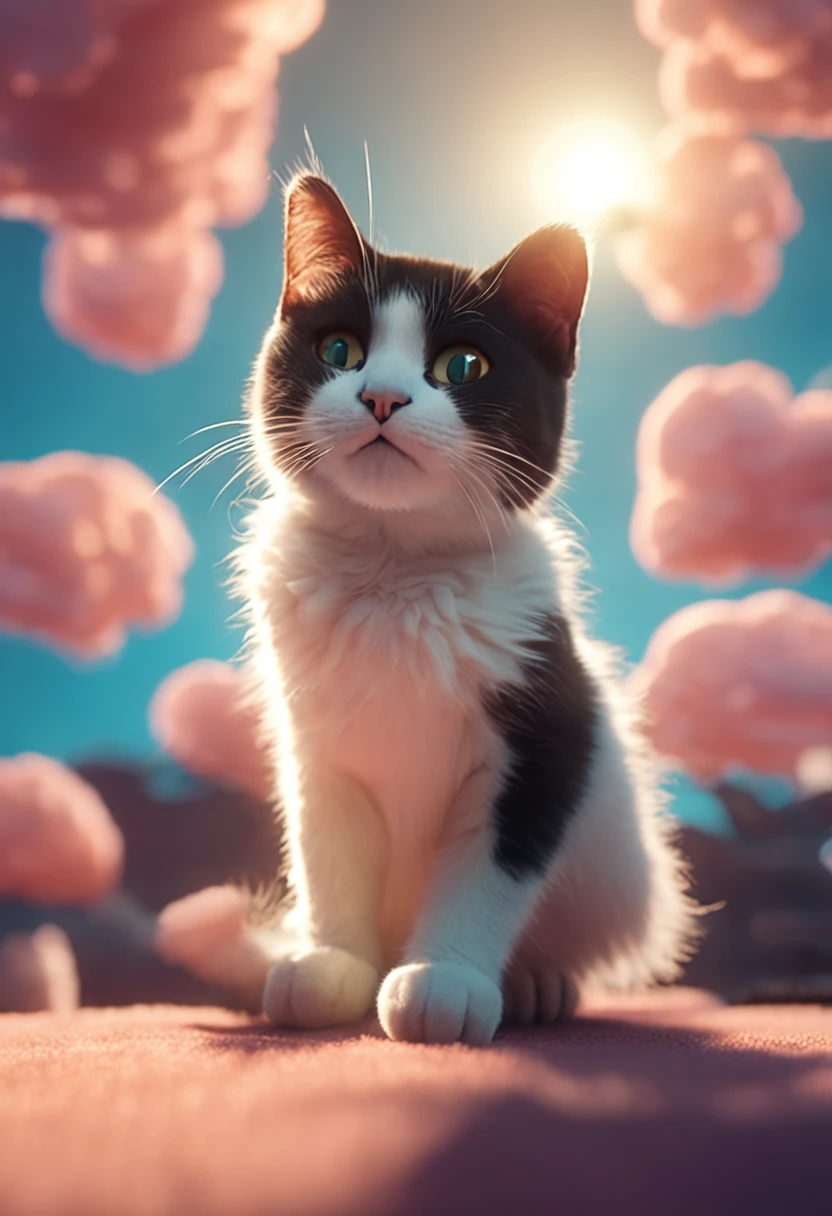 Masterpiece, Best quality, cinematic Film still from, tuxedo cat, handshake, Cute, Cat Cloud Girl, Floating in the sky, Close-up, Bright, cheerfulness, Warm and soft lighting, Sunset, (spark of light:0.7)