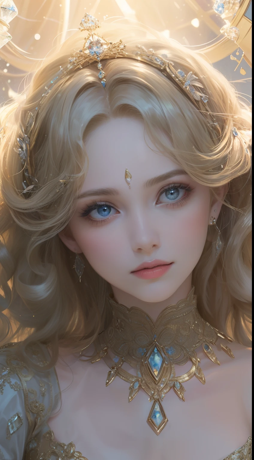 (Ultra-high quality masterpiece,Beautiful bust of an 18-year-old noble girl,Classical coiled hair,The eyes are shiny and clear,Floral craftsmanship,Crystal jewelry,Ultra-fine details,Soft lighting)