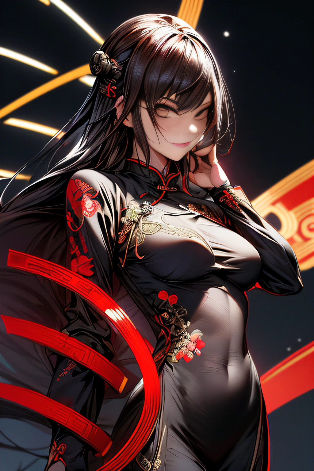 (comic book style),(linear art_Anime),(masutepiece, Best Quality, ),(Laura Bad Picture:1.2),(Lora Add Details:1.2),A highly detailed,(flat-colors:0.8), 8K,1 girl in、(Futuristic Chinese Fashion_Luxurious embroidery:1.2),Cyber Chinese Style_high-tech backdrop、(machinery background_Chinese background:1.0)、(cyberpunked:0.6)