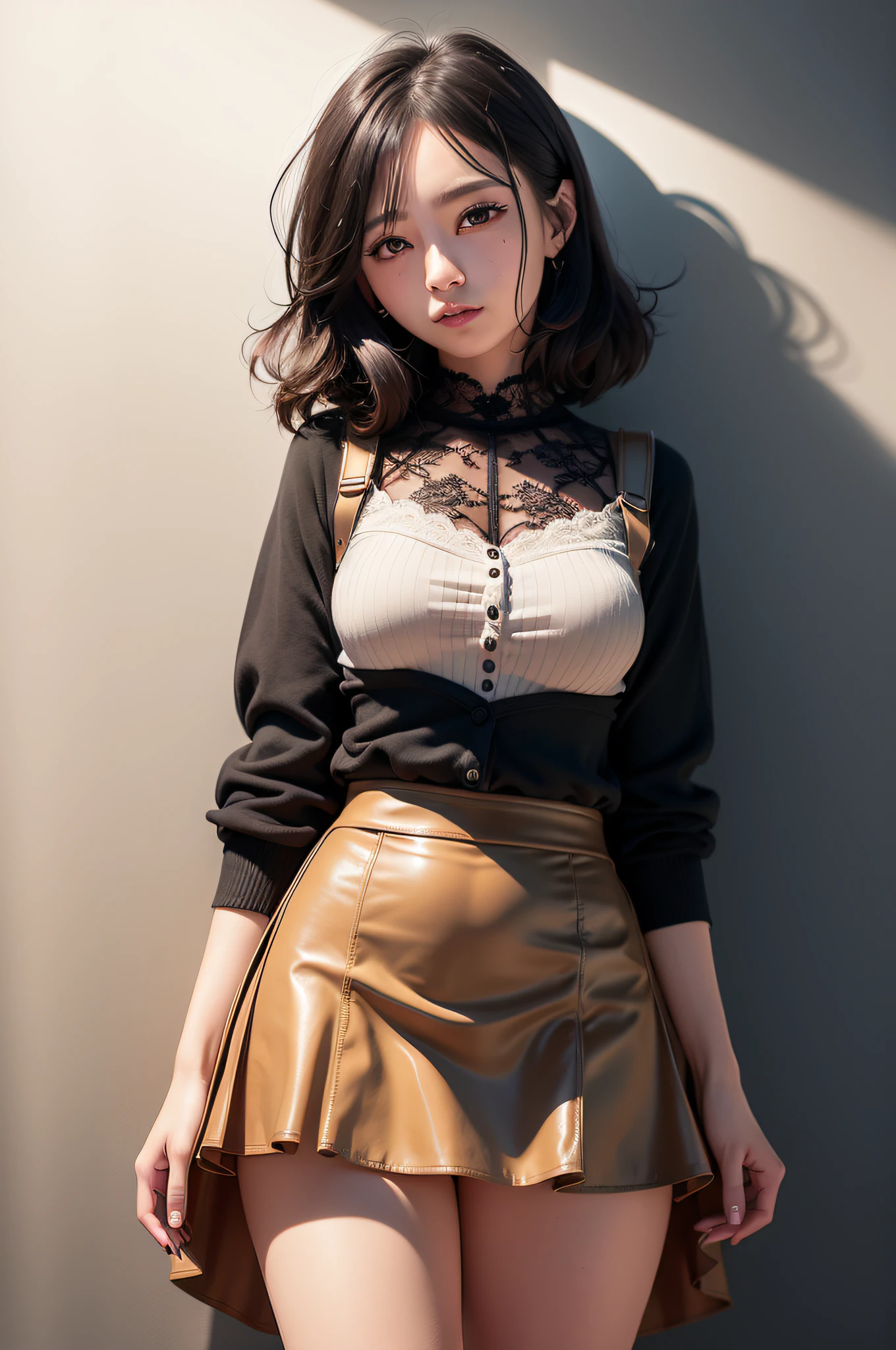 there is a woman that is posing for a picture in a skirt, taken with canon eos 5 d mark iv, taken with canon 5d mk4, thighhighs and skirt, cinematic outfit photo, wearing atsuko kudo latex outfit, sakimichan hdri, Japan Women Fashion Models, shot with sigma f/ 4.2