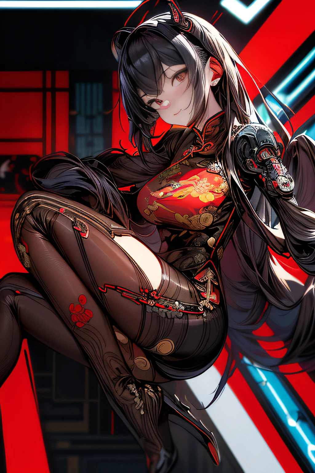 (comic book style),(linear art_Anime),(masutepiece, Best Quality, ),(Laura Bad Picture:1.2),(Lora Add Details:1.2),A highly detailed,(flat-colors:0.8), 8K,1 girl in、(Futuristic Chinese Fashion_Luxurious embroidery:1.2),Cyber Chinese Style_high-tech backdrop、(machinery background_Chinese background:1.0)、(cyberpunked:0.8)、(Cyber weapons_Cyber weapons:1.0)