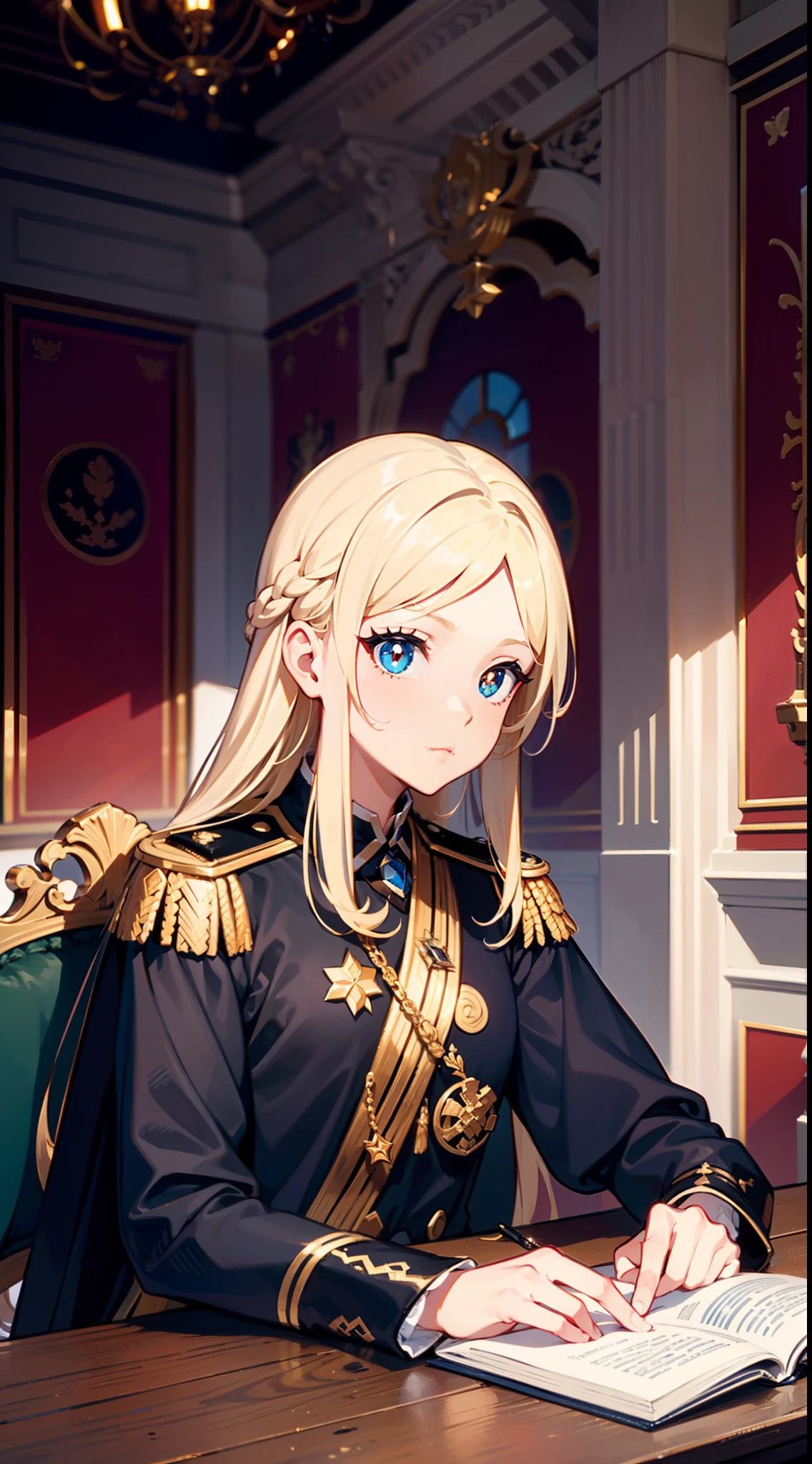 (Beautiful wallpapers),Kizi,whaite hair,long whitr hair,red pupils,(Great Germanic Empire),(Handsome),New World Order,Germanic period,(Grand Fuhrer),(Germanian People's Hall background),Return to the world of German headquarters,Extremely high level of technology