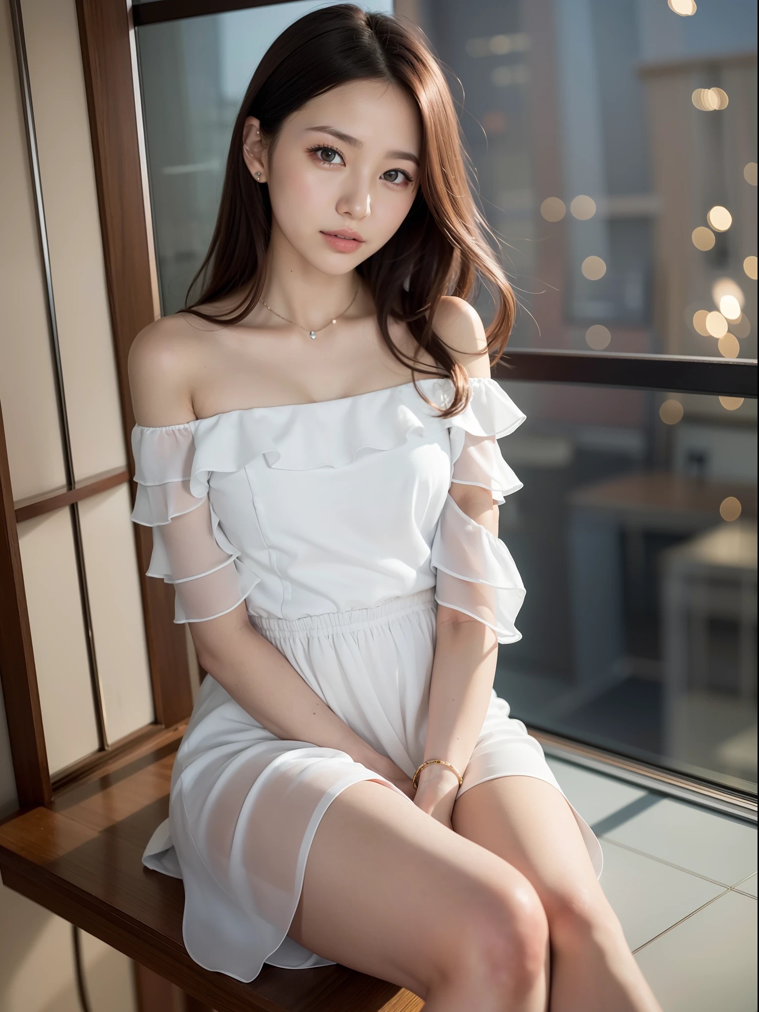 Realistic pretty Korean  girl, dark hair tied, erotic, sleeveless chemise white sheer deep slit, pokies, flat chest, small breast, thigh, groin, bare feet, sweat, moist, kneeling in cellar at night, legs spread, waiting for punishment by guards