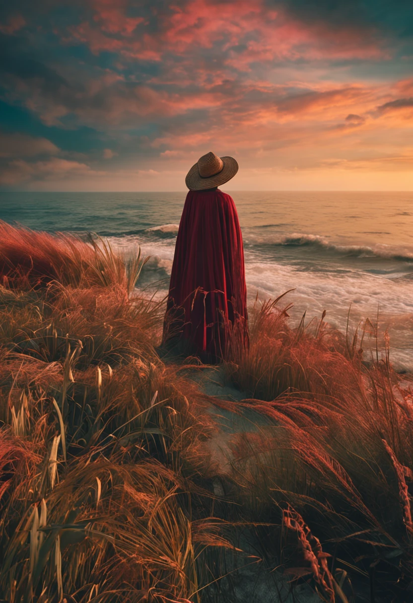 personagem, magro, standingn, with a straw hat