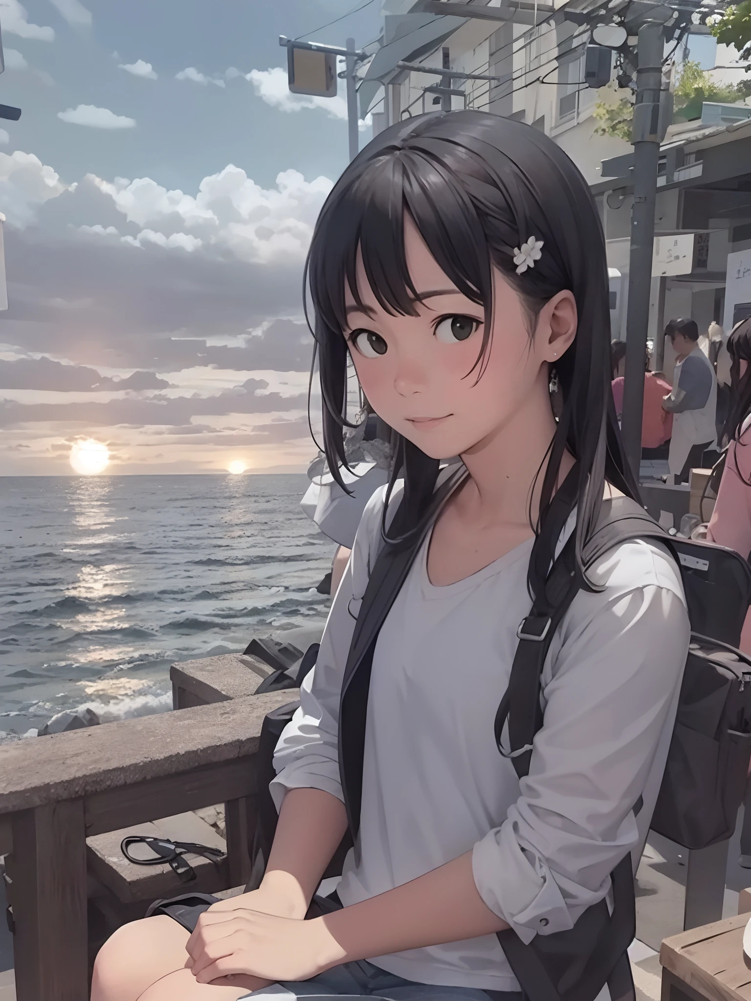 sea side、the setting sun、relax、Accurate portrait drawing、Accurate model