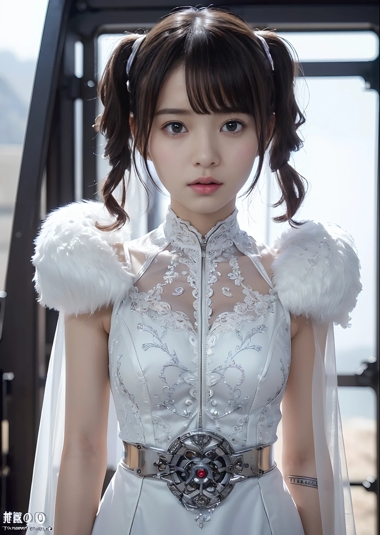 NSFW,((top-quality、8K、tmasterpiece:1.3))Wearing a silver-white mech，Girl with delicate face，The highest image quality，ultraclear，The facial features are delicate and clear，machine arm，exquisitedetails，(Camel Tou)、Mechanical pattern,cyber punk perssonage、Cyber City、the number、thrones、(Reveal clothing:1.5)