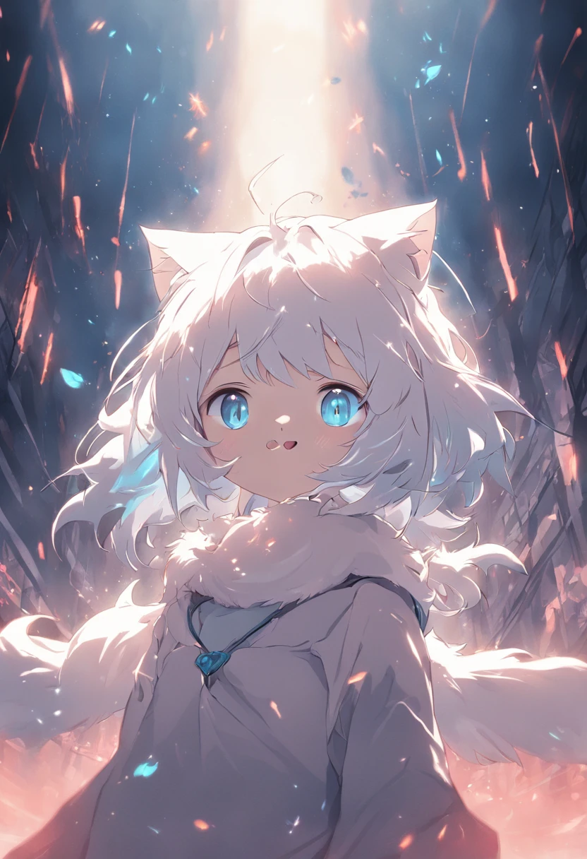A cartoon cat with blue eyes,White hair,cute-style