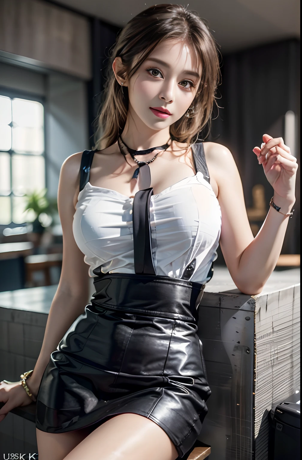 (super detailed eyes), (((Textile shading))), (((best quality))), (((on the table))), (((Super detailed CG))), fashionable girl, (((magic ))), (), (small breasts), Long blonde hair with bangs, Weird haircuts, ((Gorgeous hair)), pink eyes, (((Skeleton style, see school. Hockey mesh short T-shirt, Black irregular hem suspender skirt, Millennium bug))), ((strike a pose)), (((Game CG)) (Gorgeous, fashionable, it girls), Fine jewelry, Full LED background, Sparkling LEDs on the background, Vintage lights, hip hop atmosphere, Backlight LED, Retro LED lamp, Magic disco light LED, Strong atmosphere of the 80s,, cowboy shooting, medium shot, centered image, Keep your eyes on the camera, Look head-on