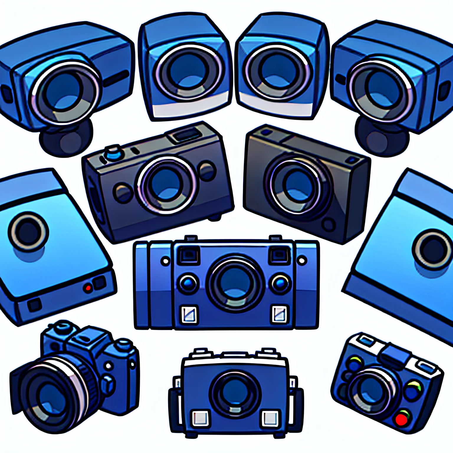 Five blue cameras