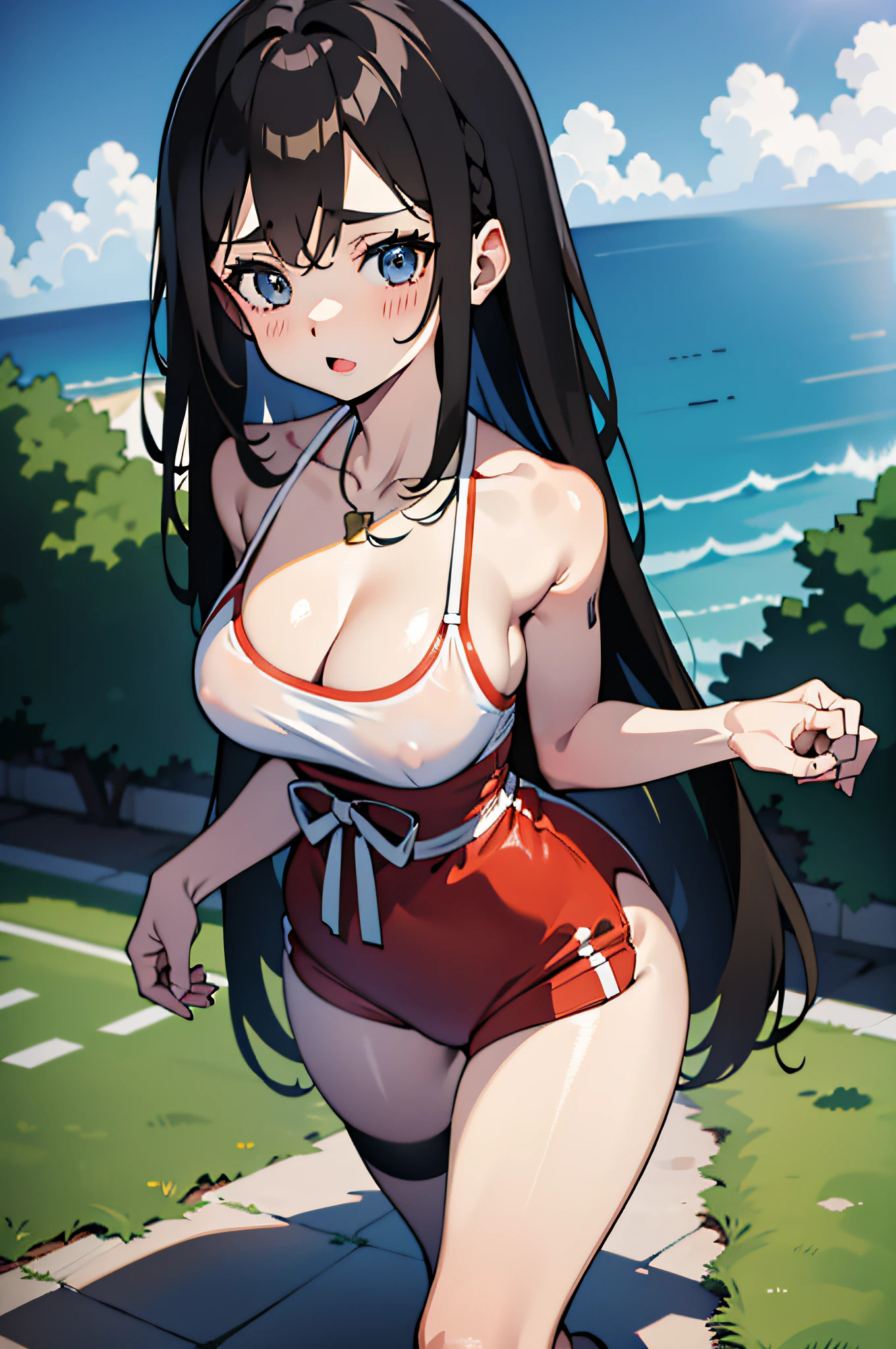 Racing Bloomers、athletic field、large full breasts、A Japanese Lady、Big buttocks、in her 20s、Beautiful、Braid hair、Uniforms of different colors、Healthy body、