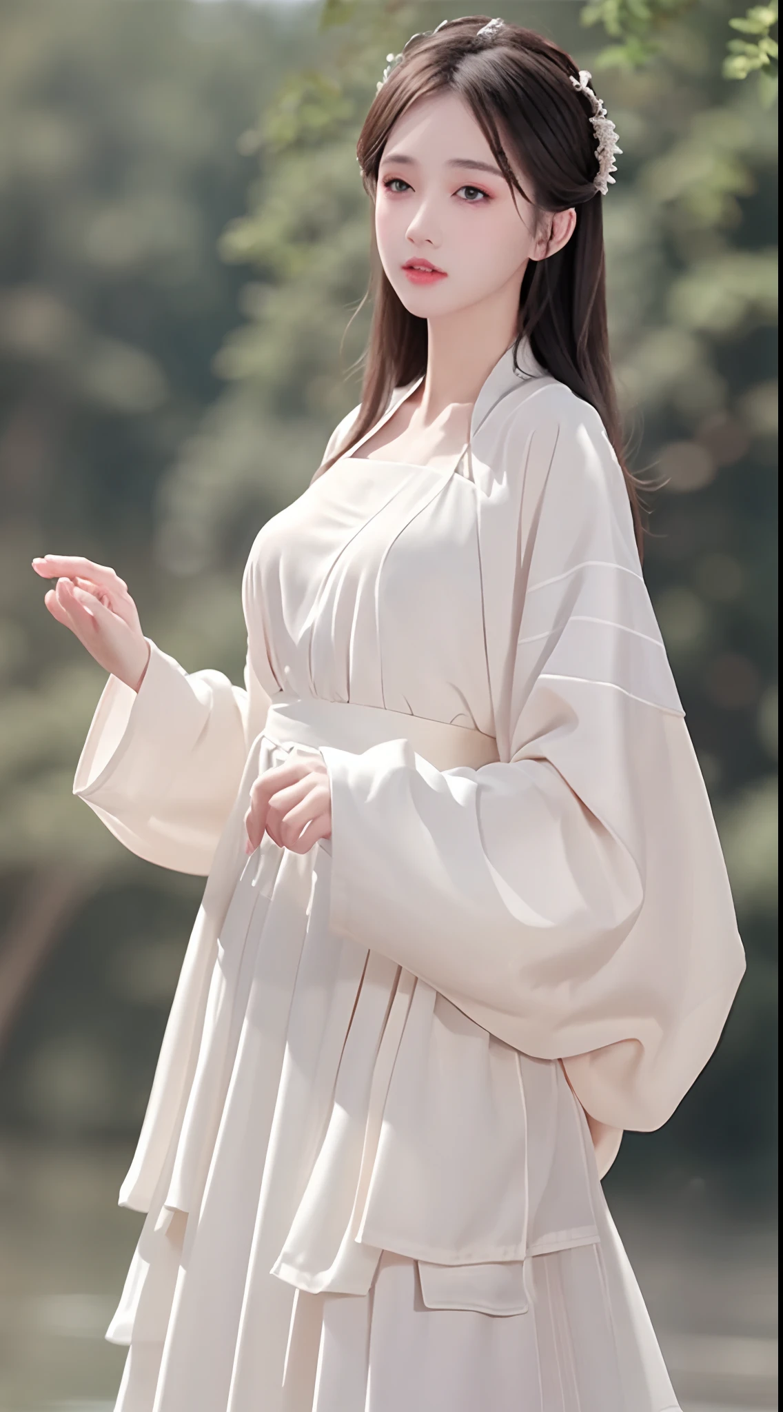 ((Best Quality, 8k, Masterpiece: 1.3)), Focus: 1.2, Perfect Body Beauty: 1.4, Buttocks: 1.2, ((Layered Haircut)), (Wet Clothes: 1.1), (Rain, Street:1.3), (Breasts: 1.2), (Hanfu: 1.2), Bare Shoulders, Bare Legs, Highly Detailed Face and Skin Texture, Fine Eyes, Double Eyelids, Whitened Skin, Long Hair, (Shut Up: 1.5), (Bokeh Background: 1.5), Big Breasts