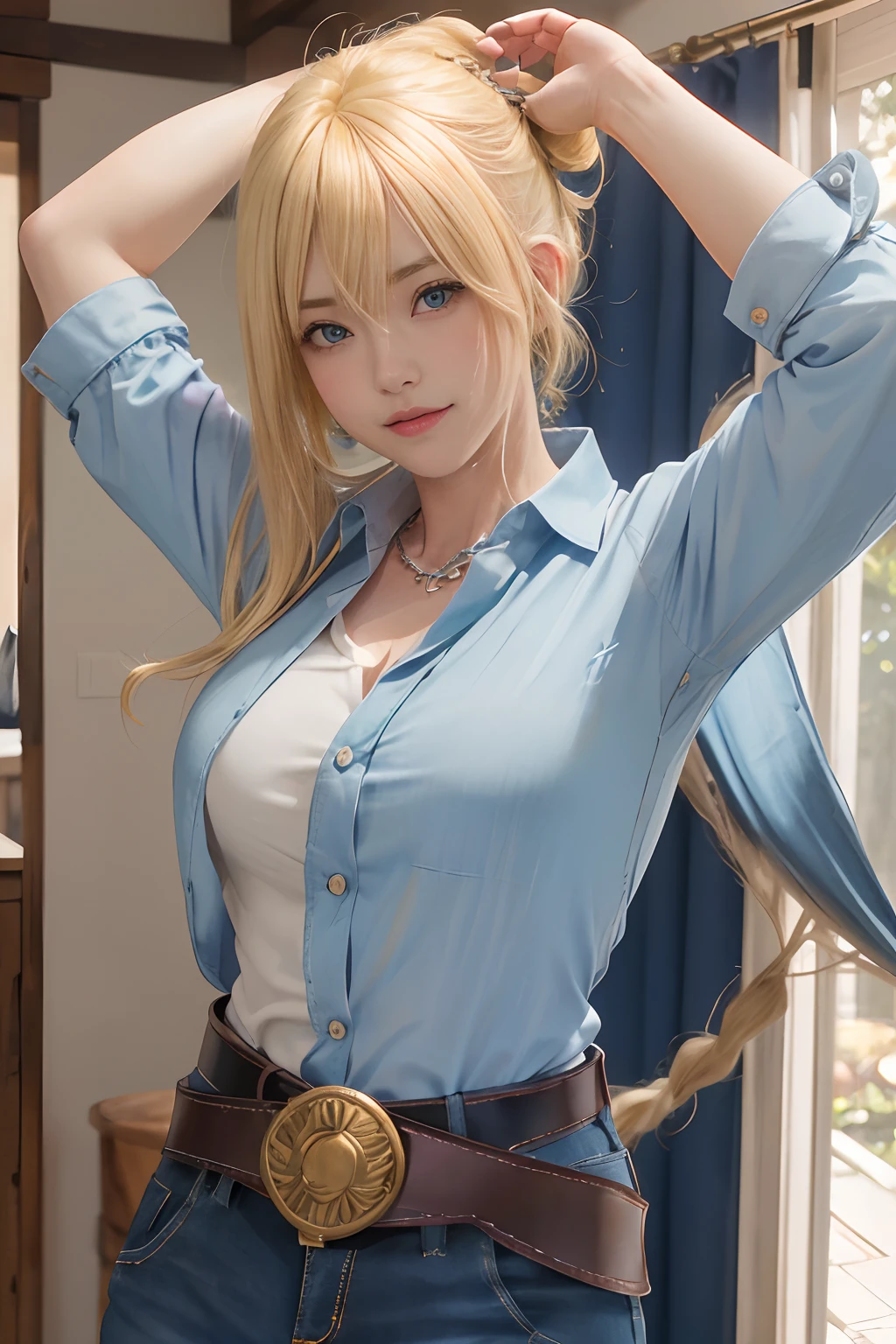 blonde hair, gradient hair, hair over shoulder, hair behind ear, longeyelashes, light smile, Surrealism, depth of field, atmospheric perspective, foreshortening, UHD, anatomically correct, highres, 16k、A 22-year-old extremely beautiful white woman、Her hair color is platinum blonde、blue eyeedium hair、straight hair、The hair is shiny、The skin is lustrous、smile、Slender but well-proportioned muscular body、Athlete-like body type、I don&#39;t want my head to disappear from the screen.、Wearing accessories on your wrist、Wearing red nail polish、I have a peticure、Gradient color hairstyle ((gradient hair))
、long hair ((long hair))、wear off-shoulder tops、I can see the underboob、My abs are cracked、I can see the belly button、Wear low-rise leggings、wear stiletto heels、smile((smile))、Enjoy window shopping