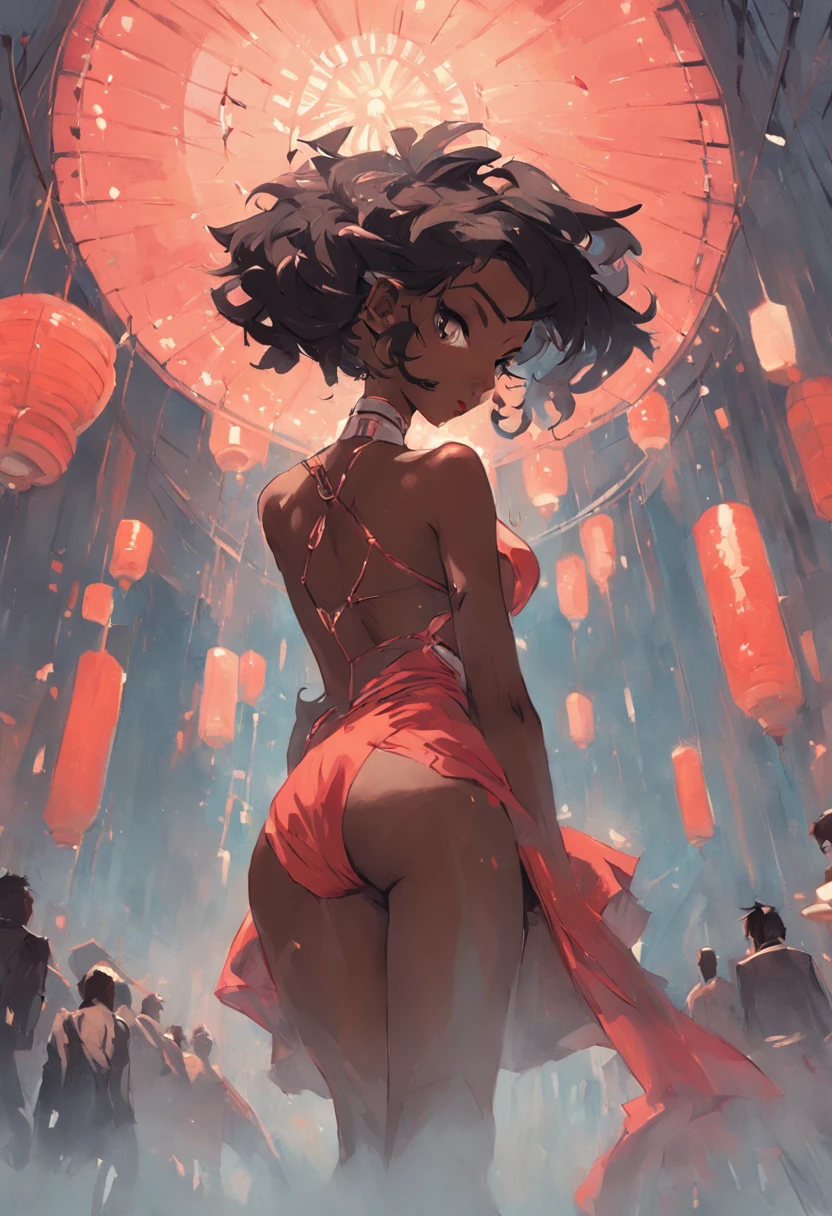 a body shot of a ebony woman as Pin Up Syle,  illustration by Ed Blinkey, Atey Ghailan, Studio Ghibli, by Jeremy Mann, Greg Manchess, Antonio Moro, trending on ArtStation, trending on CGSociety, Intricate, High Detail, Sharp focus, dramatic, illustration  by midjourney and greg rutkowski