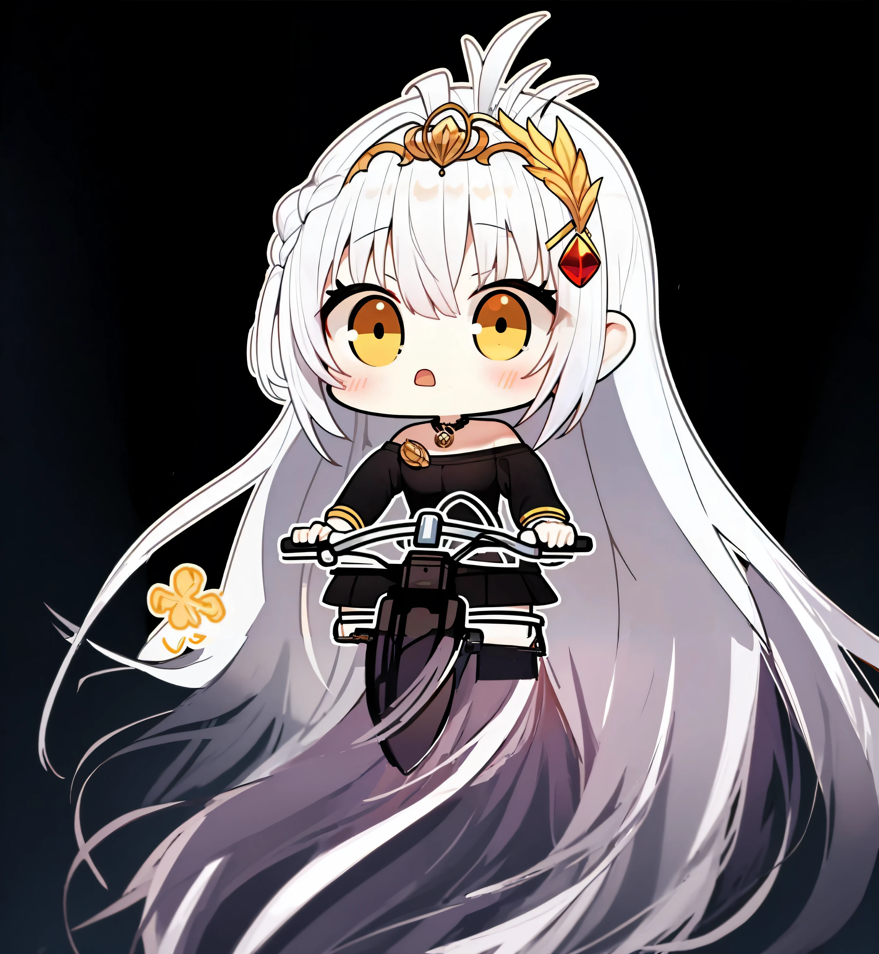 Anime girl riding motorcycle with long white hair，There is a flower on the hair, white-haired god, A scene from the《azur lane》videogame, anime moe art style, anime visual of a cute girl, azur lane style, style as nendoroid, 《azur lane》role, Chibi anime girl, anime style like fate/stay night, Girl with white hair