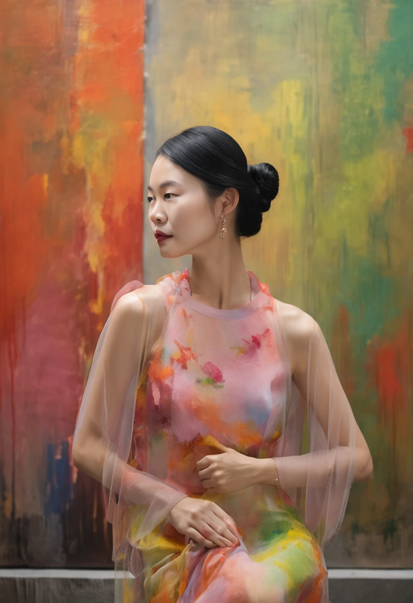(beauty shot:1.3) Photo of a beautiful young Chinese woman, wearing dresses, standing, Upper body frame, on the garden, With diffuse illumination, From line of sight level, Shot on a Hasselblad 500CM,Equipped with Vogtland Nocton 50mm F1.1 lens, in the style of (Richard Avedon:1.4)