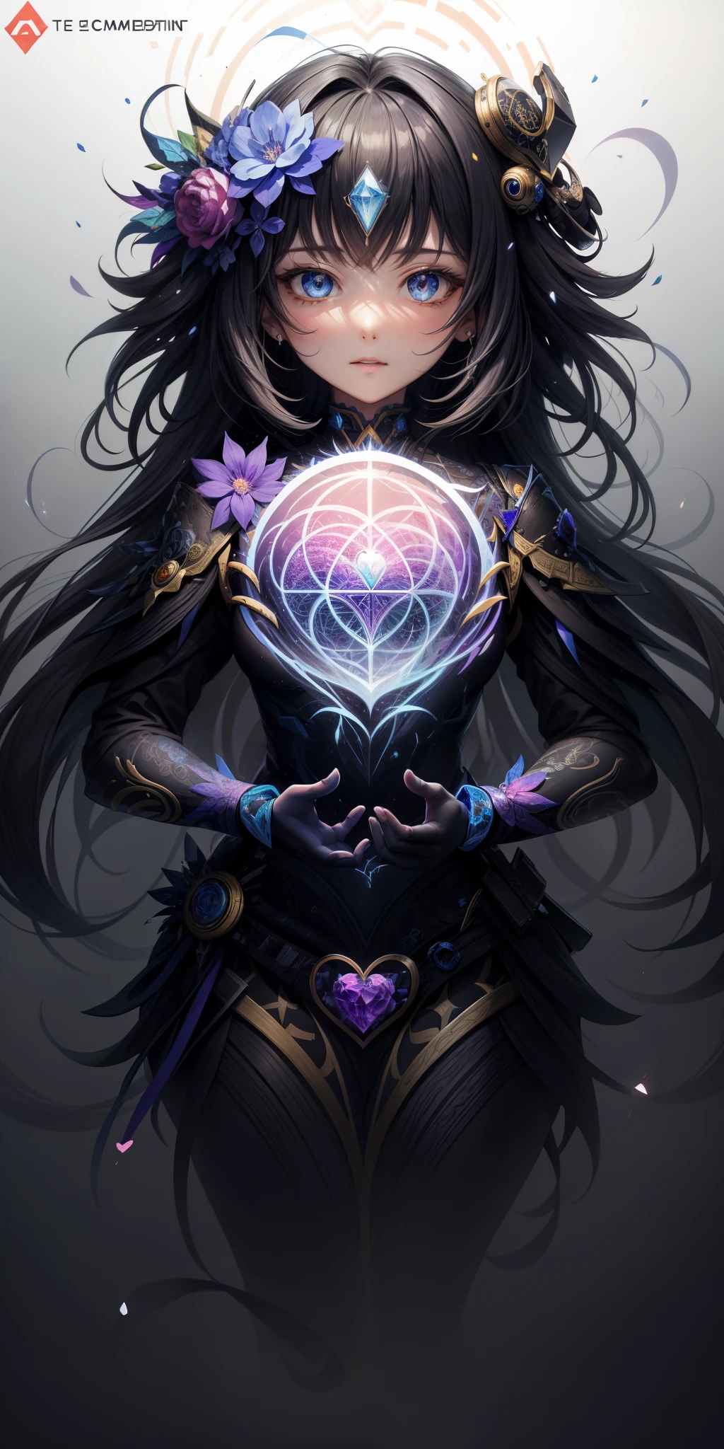 Fractal Theme, mockup, crystal heart, Art Stereometry, Mathematics, Art Fantasy, Art Flower of Life Sacred Geometry, sparks and surges, sticker, vector t-shirt art design, ready to print, white bg, vibrant, absolutely black thin contour lines, detailed, sticker