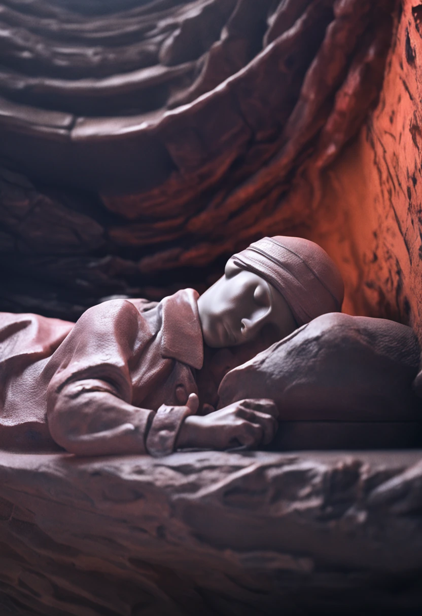 a sleeping person, with abstract sculptural style