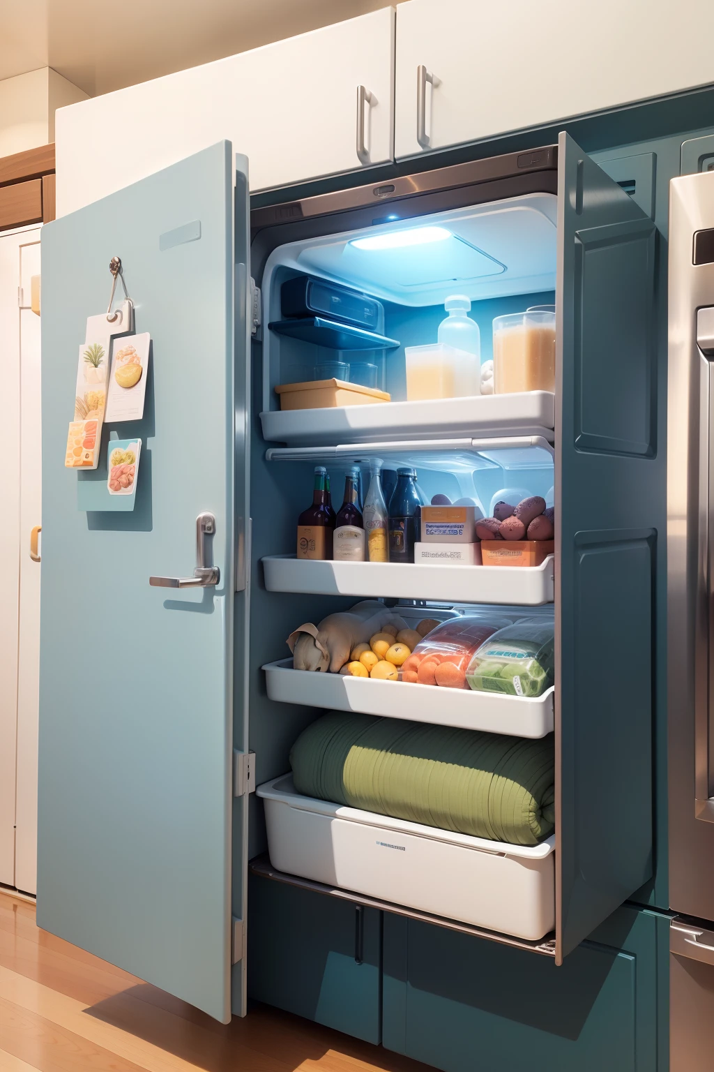 Put the elephant（elephant）relaxed（effortlessly）Loaded in（fit into）Refrigerator（refrigerator）。