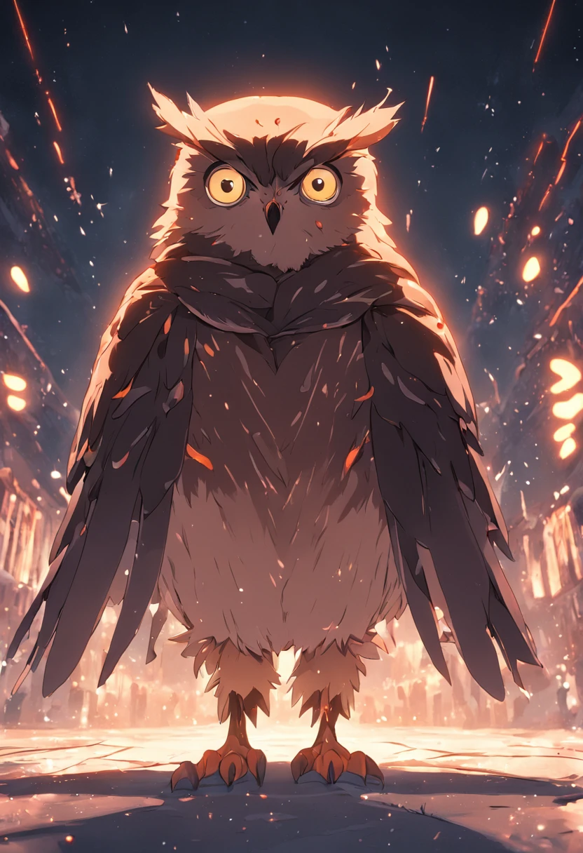 Vertigo 3D model of owl with intricate details, Decorated brown cape, Standing in the snow, Cinematic, Cinematic lighting, rendering by octane