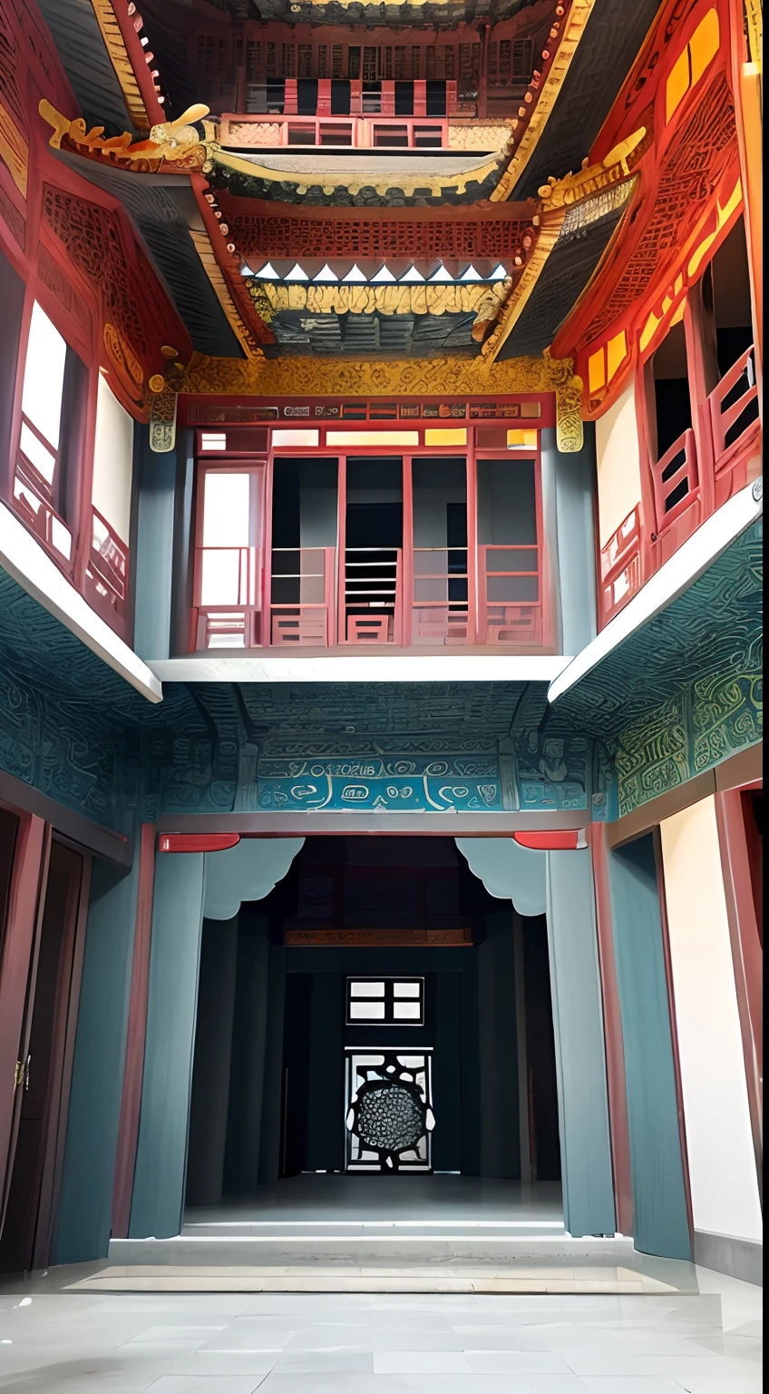 Magnificent interior of a palatial ancient Chinese building