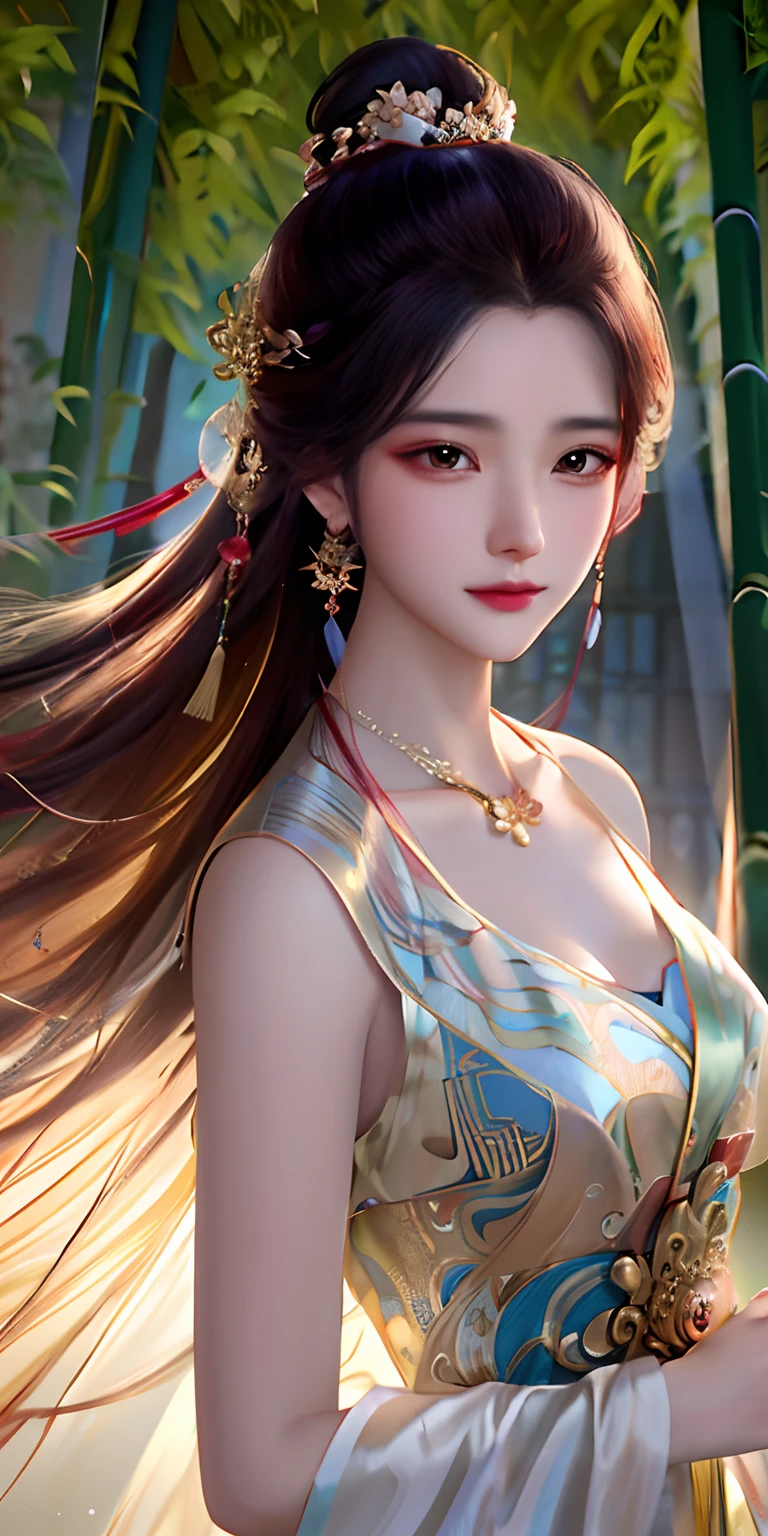 Arakfi Asian woman in golden dress,with long hair in takes, Beautiful digital artwork, Beautiful character painting, Inspired by Lan Ying, a beautiful fantasy empress, trending on cgstation, Palace , A girl in Hanfu, Chinese girl, 8K high quality detailed art, inspired by Du Qiong, Inspired by Huang Ji, author:Fan Qi, Chinese style