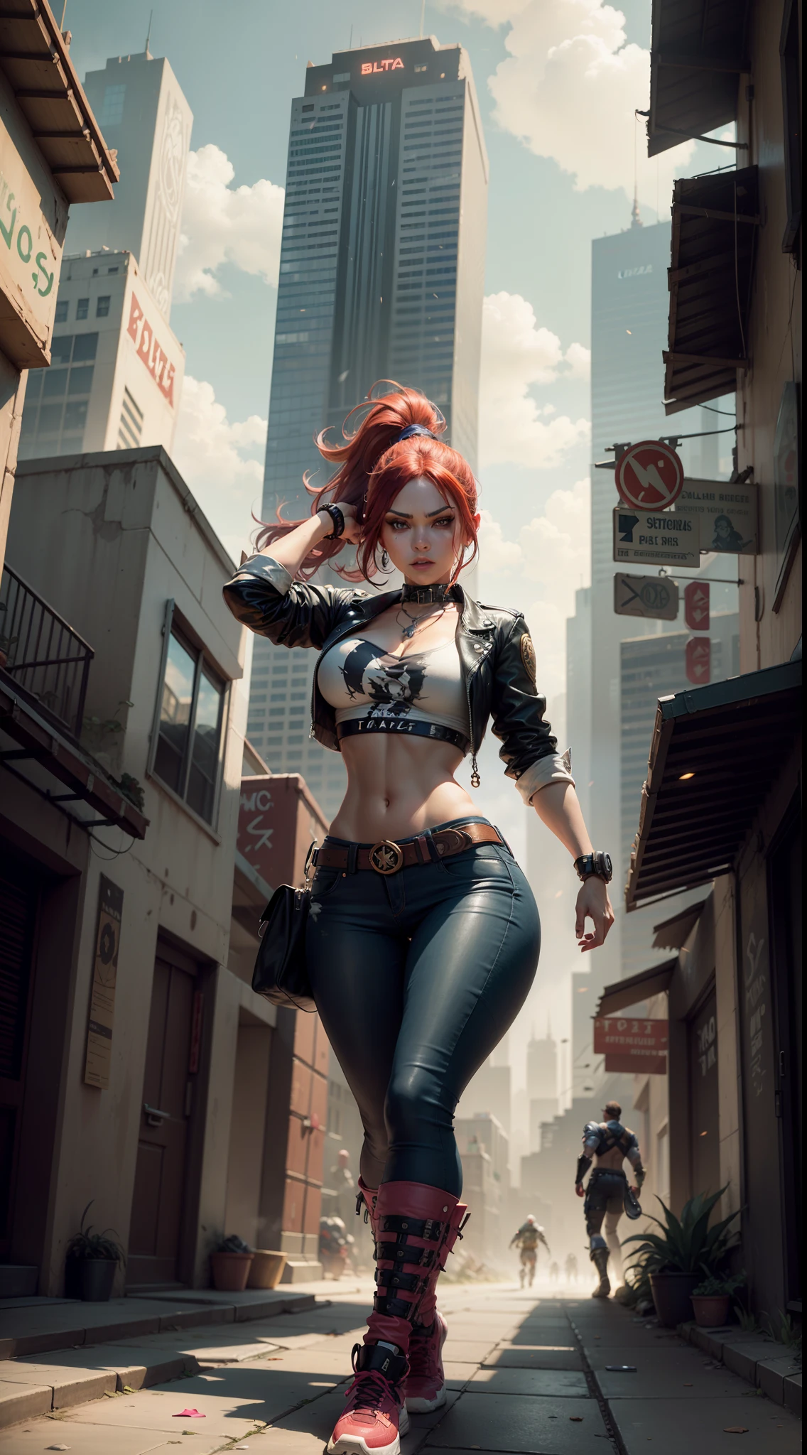 "personagem Blaze, Street Of Rage style action game, Set in a futuristic city, poses de luta impactantes, personagens vestindo roupas branca de luta."