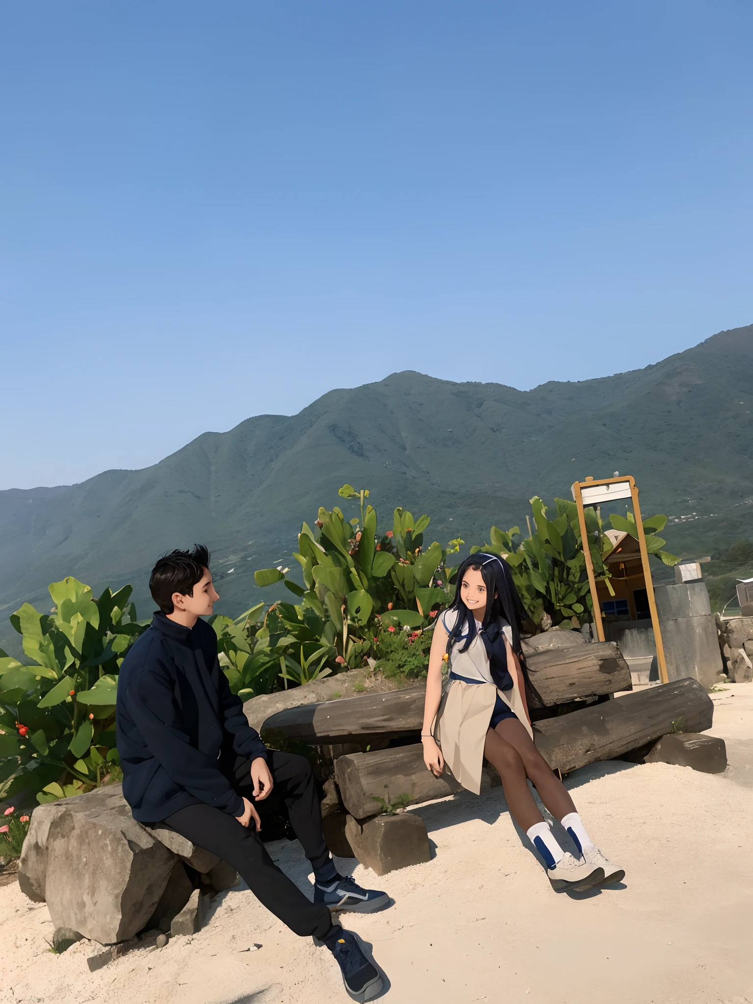 Photo of smiling teenage girl in navy blue school swimsuit and teenage boy in gym uniform white t-shirt and navy blue school swimsuit walking to school hand in hand