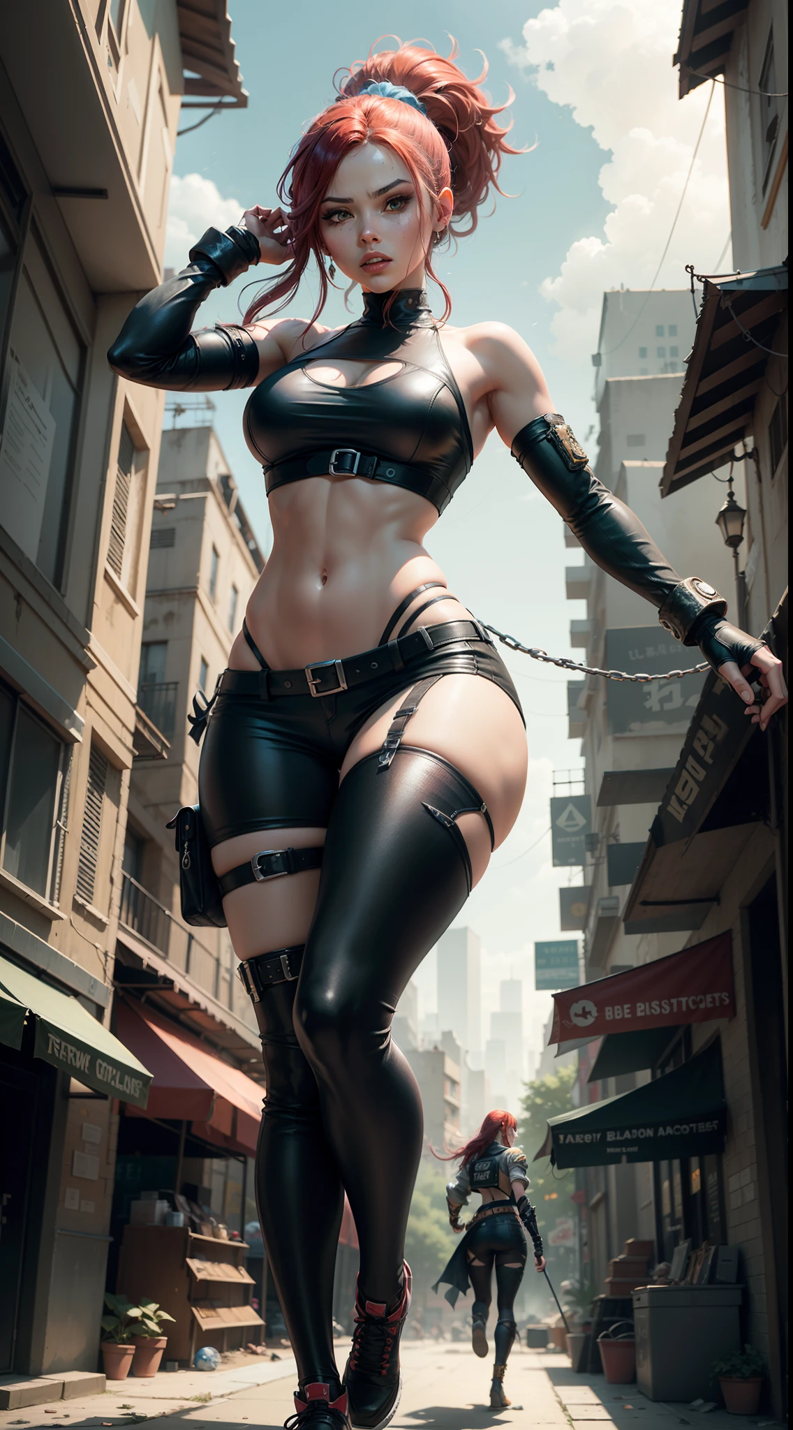 "personagem Blaze, Street Of Rage style action game, Set in a futuristic city, poses de luta impactantes, personagens vestindo roupas branca de luta."