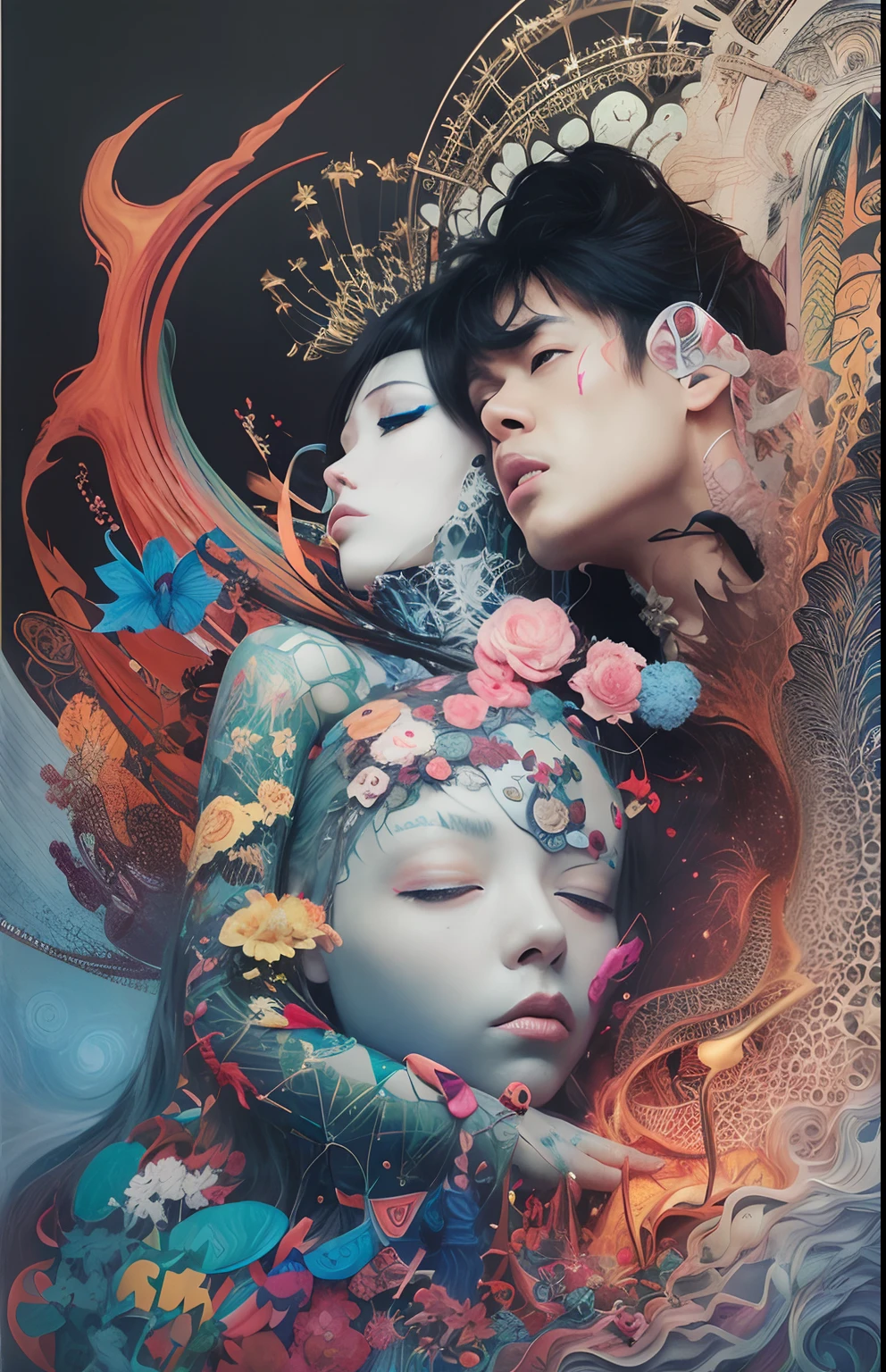 official art, unity 8k wallpaper, ultra detailed, beautiful and aesthetic, masterpiece, best quality, (zentangle, mandala, tangle, entangle), (fractal art:1.3) , 1girl, extremely detailed, dynamic angle, cowboyshot, the most beautiful form of chaos, elegant, a brutalist designed, vivid colours, romanticism, by james jean, roby dwi antono, ross tran, francis bacon, michal mraz, adrian ghenie, petra cortright, gerhard richter, takato yamamoto, ashley wood, atmospheric, ecstasy of musical notes, streaming musical notes visible