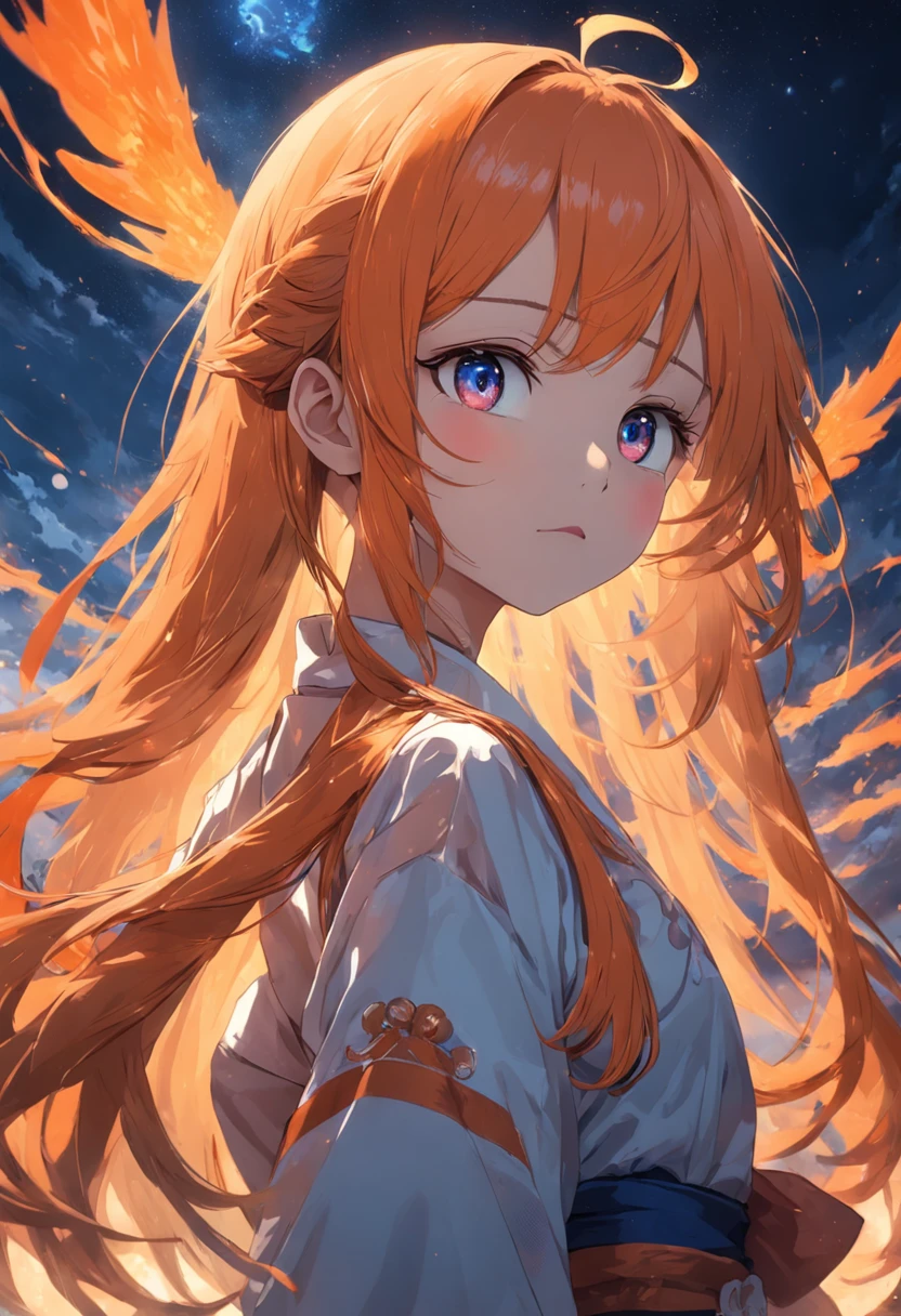 tmasterpiece，4K，best qualtiy，Skysky，baiyun，Girl in orange，Blue pupils，Look to the sky