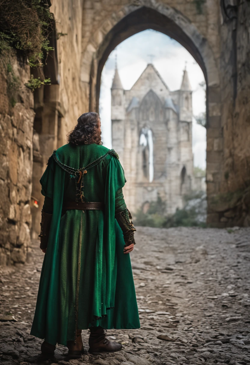 Medieval, homem, Loiro, foto inteira, olhos verdes, grimoire in hand, roupas de plebeu.