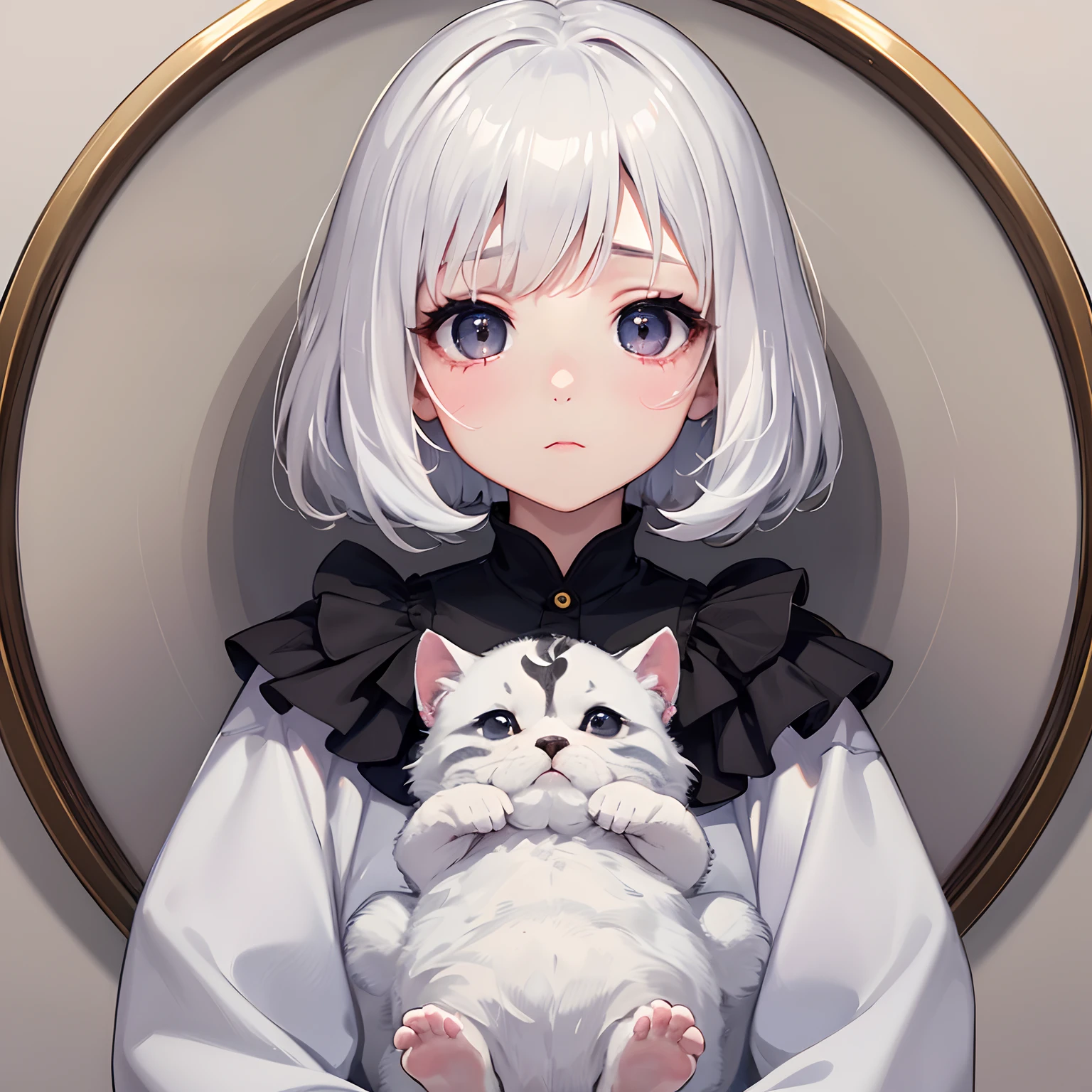 masterpiece、top-quality、hight resolution、High-quality images、8K、1little girl、In face、detaileds、Detailed eye depiction、Detailed expression of each hair、skin gloss、shinny hair、White Shorthair、hair as soft as fluff、portlate、softfocus、14 yam、crybaby