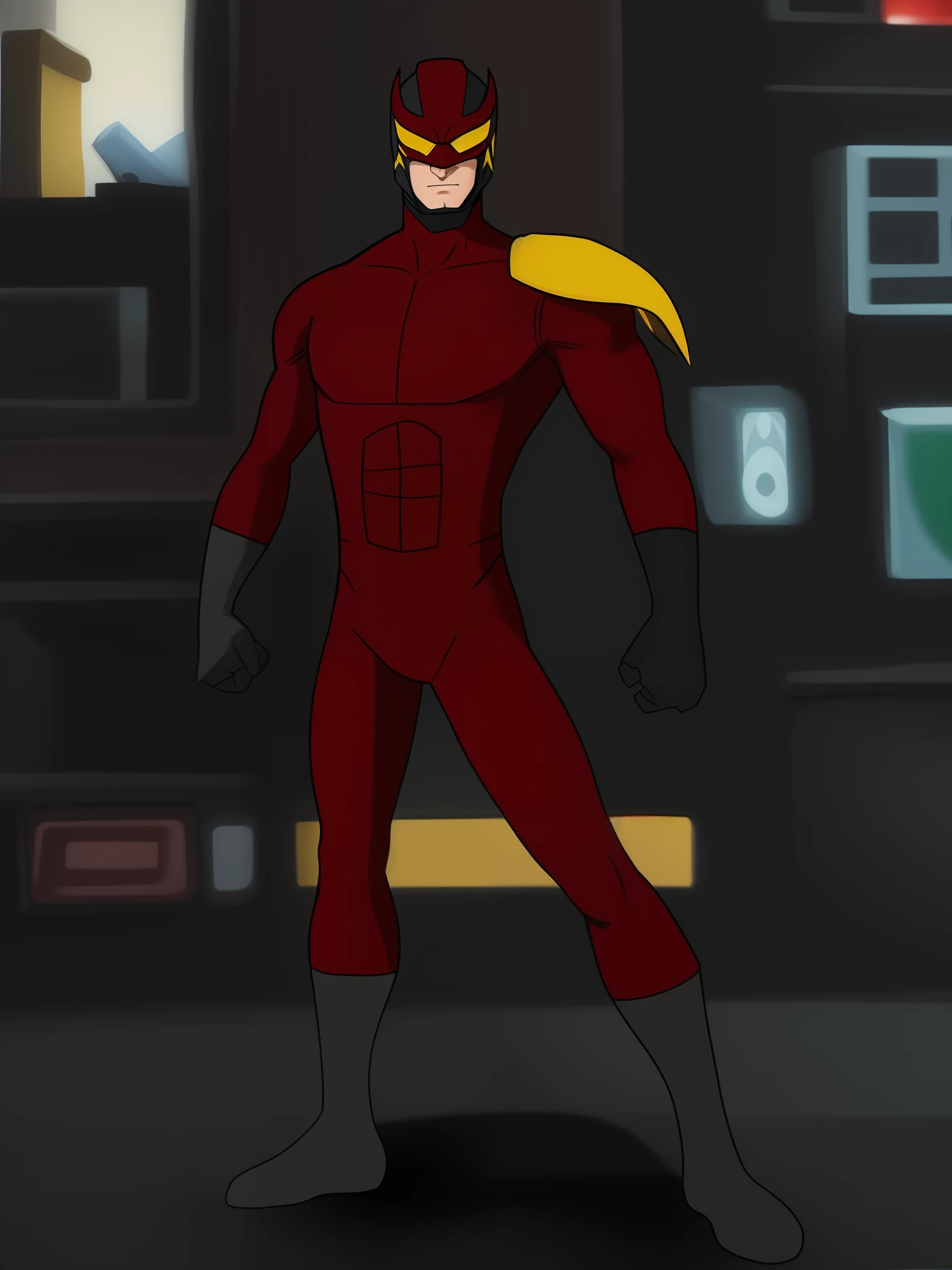 um close up de um personagem de desenho animado em um terno vermelho, superhero from the boys tv show, wearing red and yellow hero suit, Devilman selvagem de corpo inteiro, novo conceito de figurino, personagem de quadrinhos, Homem Diabo de Corpo Inteiro, Tocha humana, Personagem Antasy, Demolidor, comic character, Jetstream Sam de Metal Gear, O Ninja Vermelho, inspirado em Paul Kane