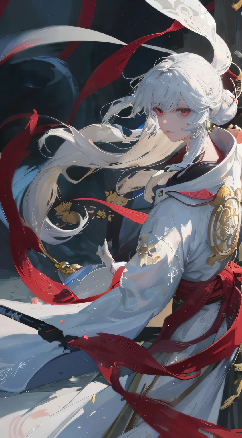 a close up of a woman with a sword in a white dress, a character portrait by Yang J, trending on cgsociety, fantasy art, beautiful character painting, artwork in the style of guweiz, guweiz, white hanfu, flowing white robes, full body wuxia, epic exquisite character art, stunning character art, beautiful female assassin